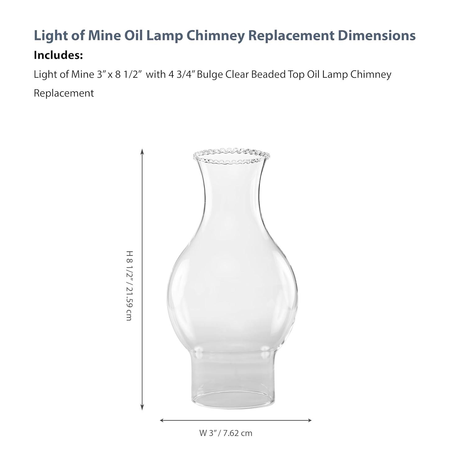 Light of Mine  3" X 8 3/4" with 4  Bulge Oil Lamp Globe Replacement Lamp  Oil Lamp Chimney  Hurricane Lamp Glass Replacement  Crystal Clear Beaded Top Chimney
