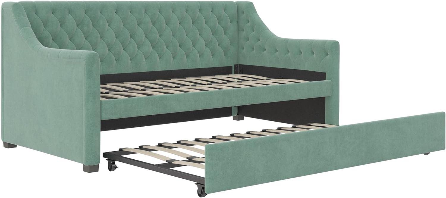 Teal Velvet Twin Daybed with Tufted Upholstery and Trundle