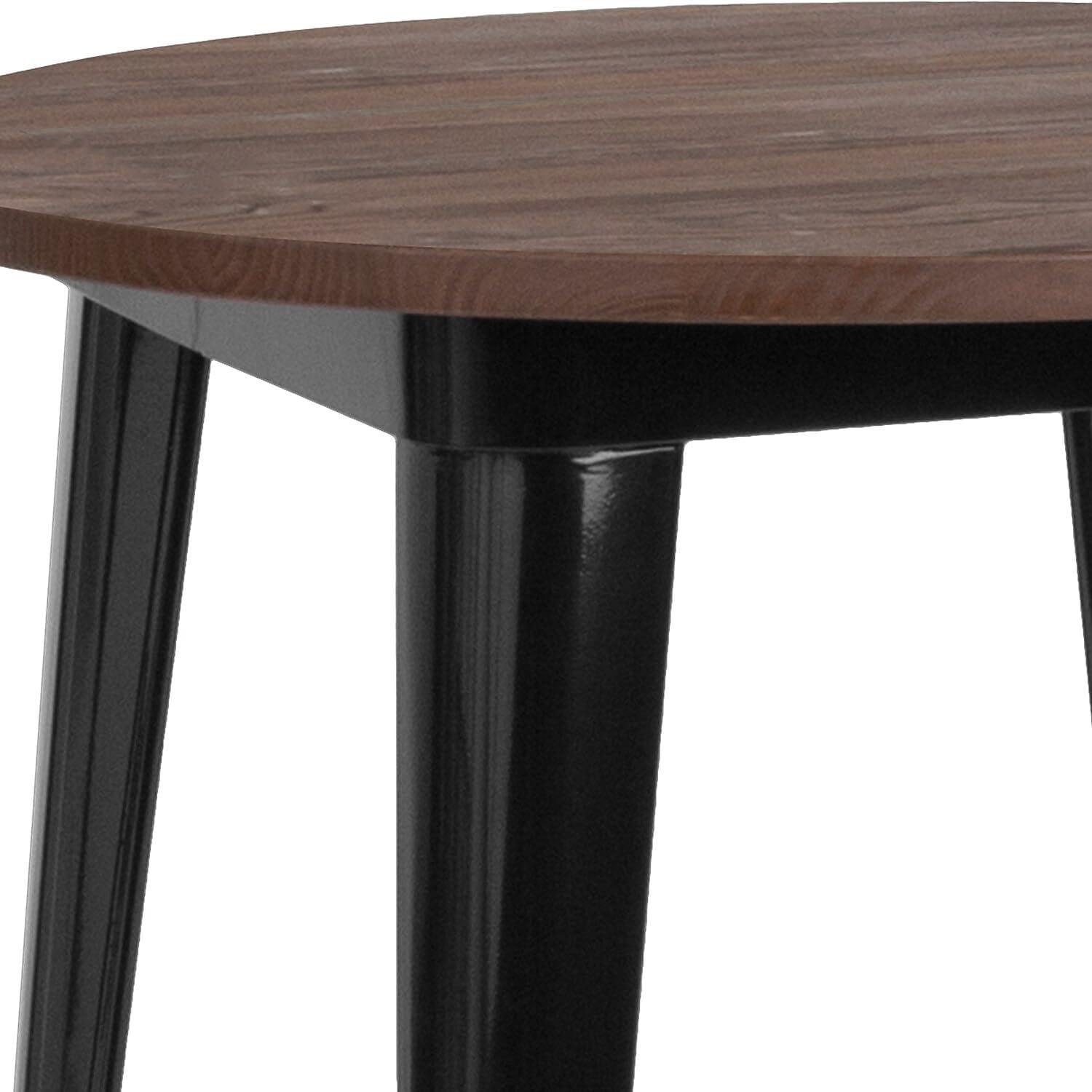 30" Industrial Black Metal and Reclaimed Wood Round Dining Table