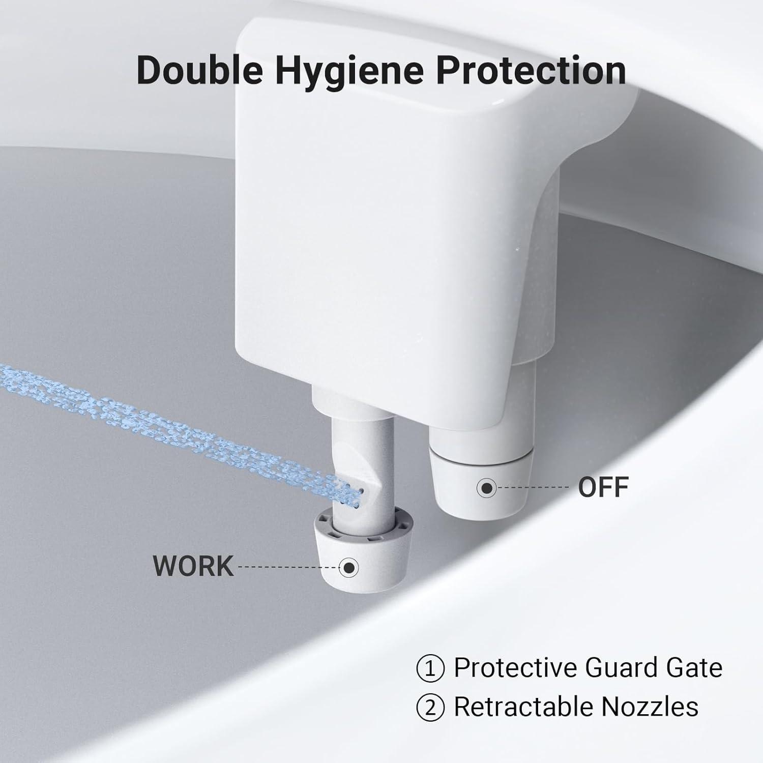 Bidet Attachment for Toilet, Dual Nozzle Bidet Toilet Seat, Non-Electric Ultra-Thin Bidets for Existing Toilets, Rear/Feminine Wash with Adjustable Water Pressure (Rose Gold)