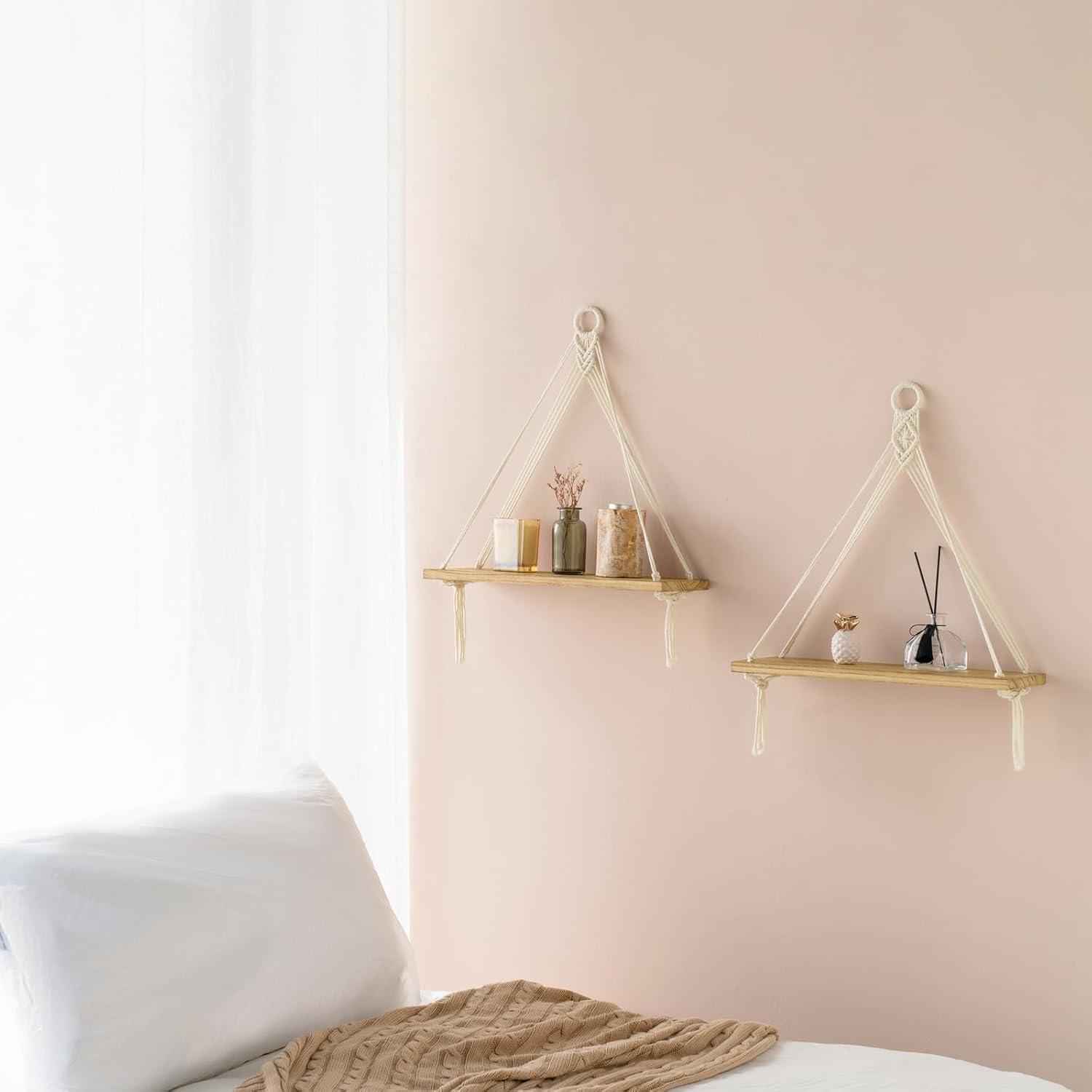 Mkono 2 Pack Wall Hanging Shelves Boho Shlef for Nursery Bedroom Living Room Home Decorations