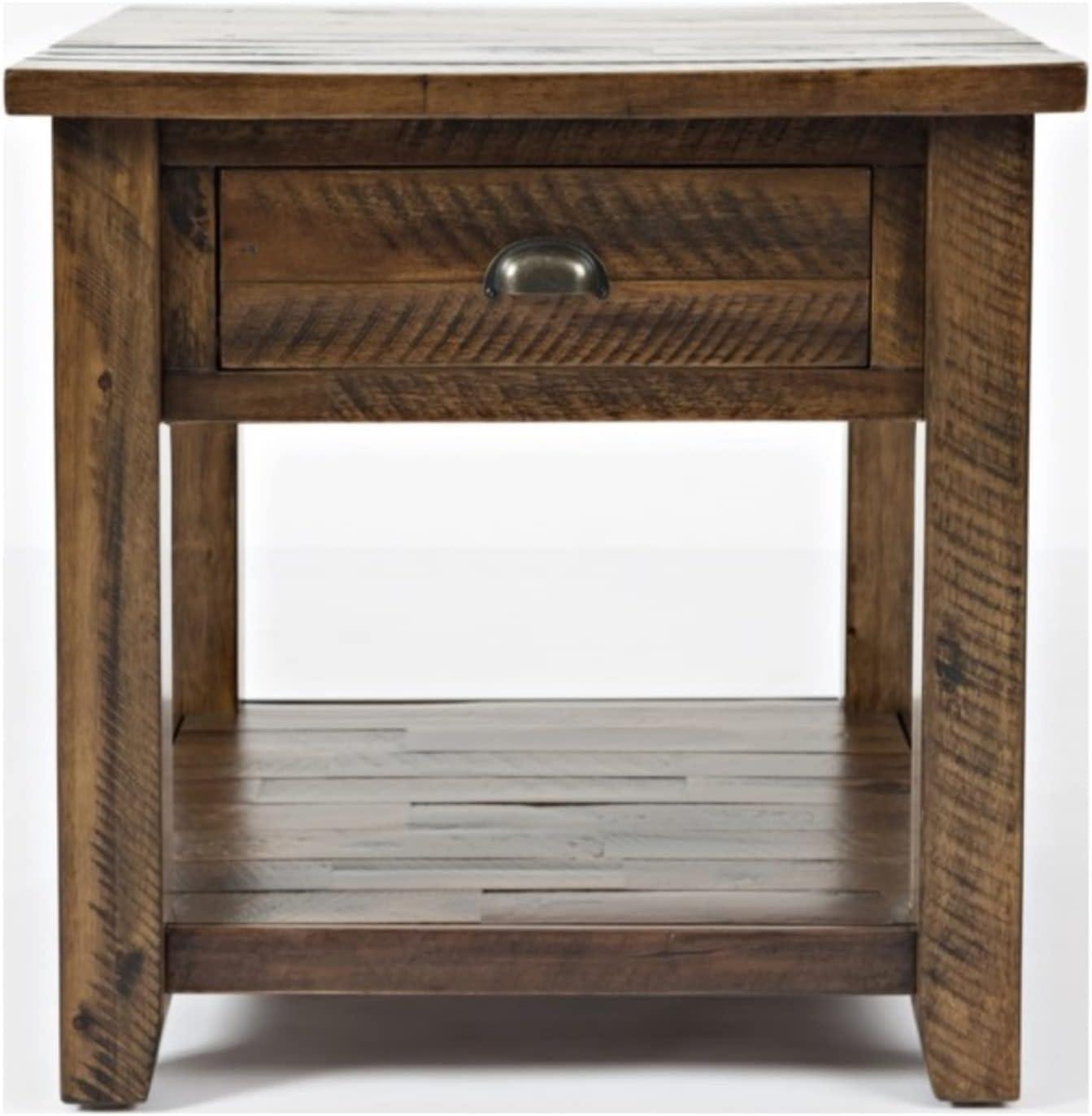 Jofran,Artisan's Craft Rustic Farmhouse Distressed Solid Wood End Table