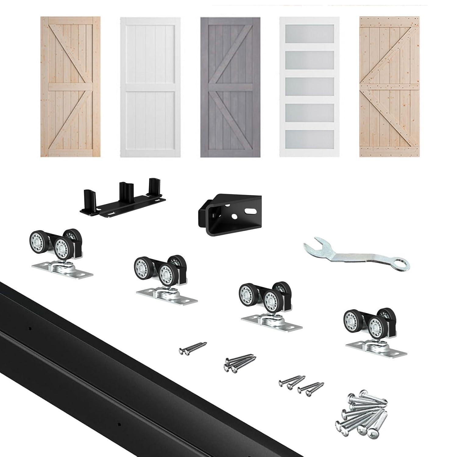 72 in. Black Aluminum Sliding Bypass Track and Hardware Set for 2 Door System