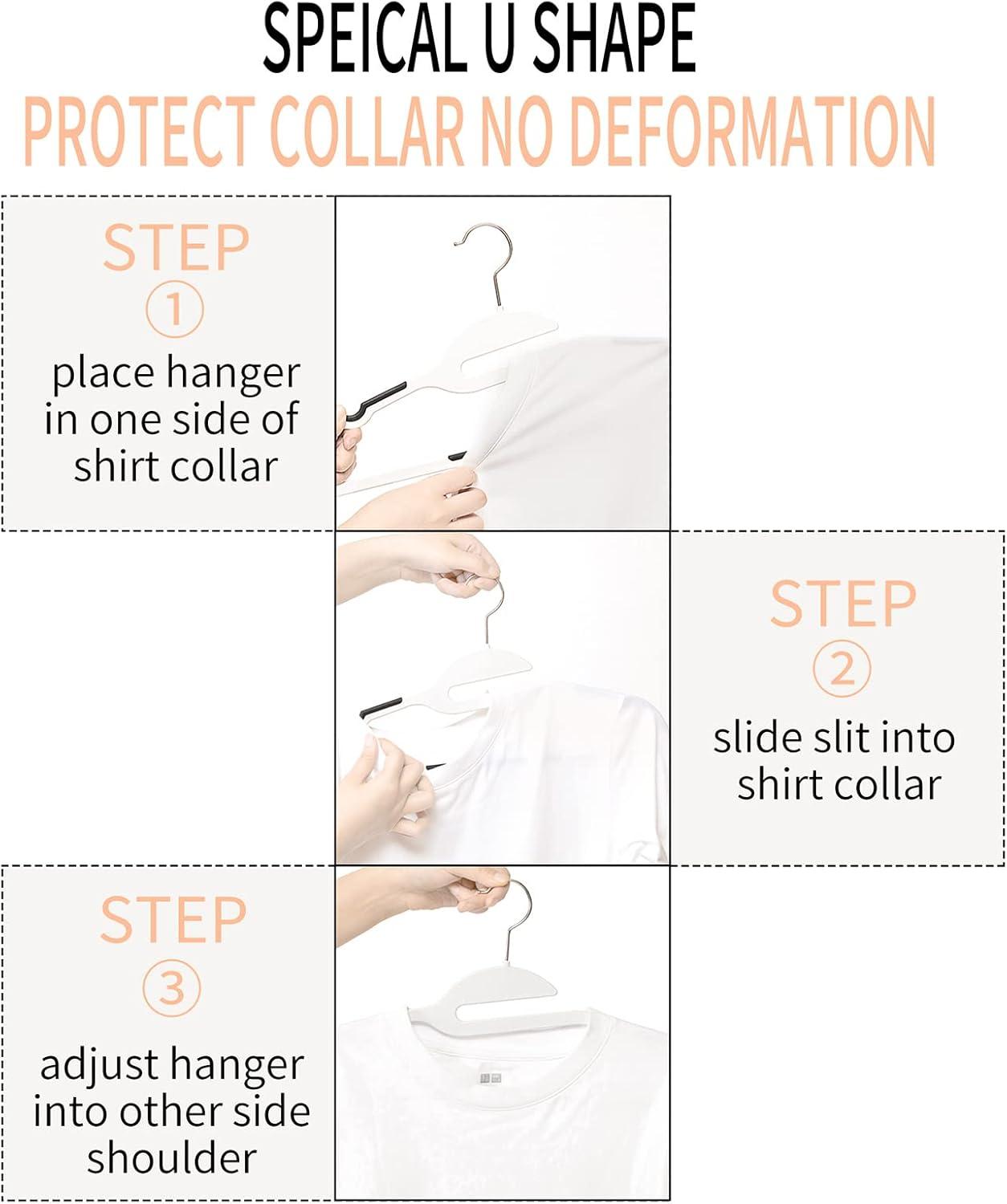 50PK Coat Hangers Non Slip - Space Saving Plastic Clothes Hangers, Slim Pant Hangers, U-Slide, Heavy Duty, 360°Swivel Hook, White
