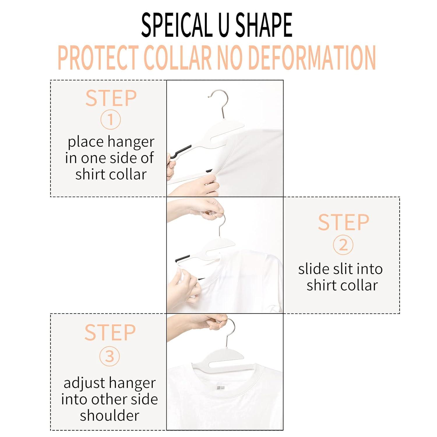 50PK Coat Hangers Non Slip - Space Saving Plastic Clothes Hangers, Slim Pant Hangers, U-Slide, Heavy Duty, 360°Swivel Hook, White