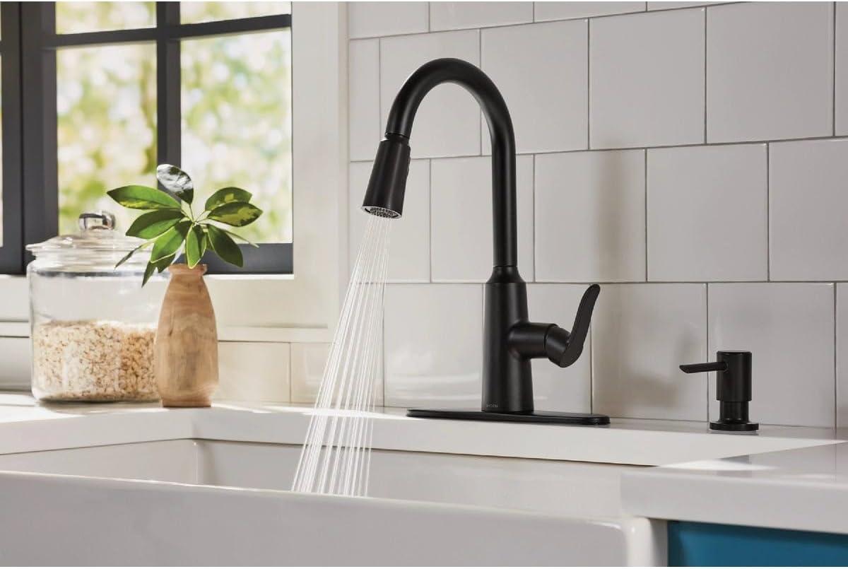 Moen Edwyn 87028BL Matte Black 1-Handle Deck-Mount Pull-Down Handle Kitchen Faucet (Deck Plate Included)