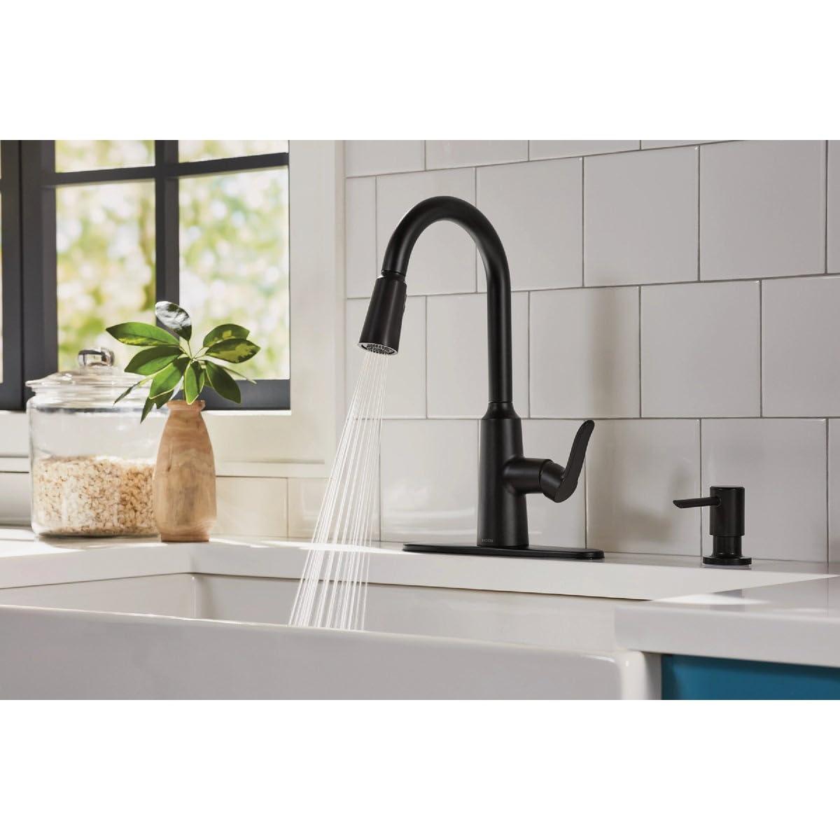 Moen Edwyn 87028BL Matte Black 1-Handle Deck-Mount Pull-Down Handle Kitchen Faucet (Deck Plate Included)