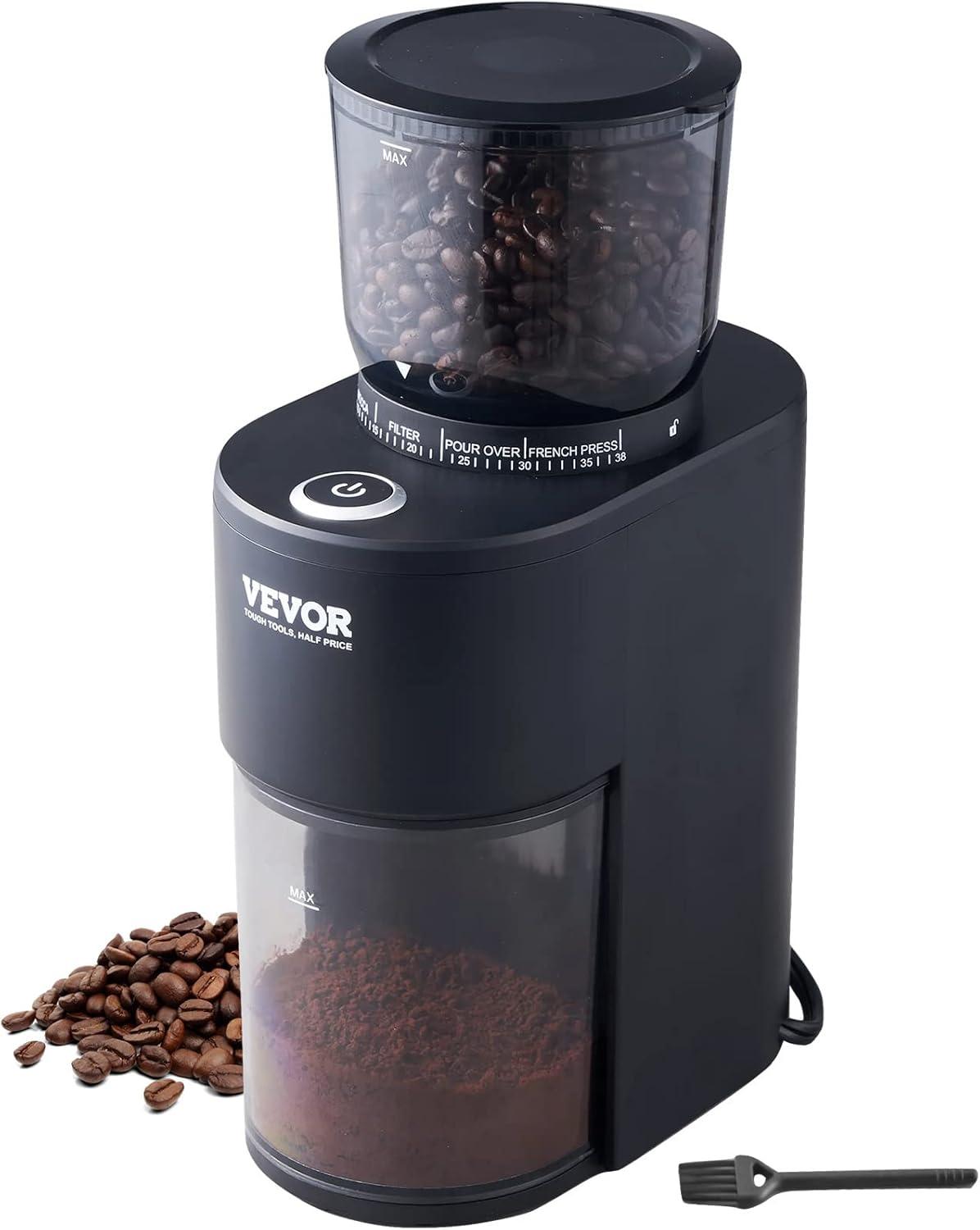 Black Electric Stainless Steel Conical Burr Coffee Grinder