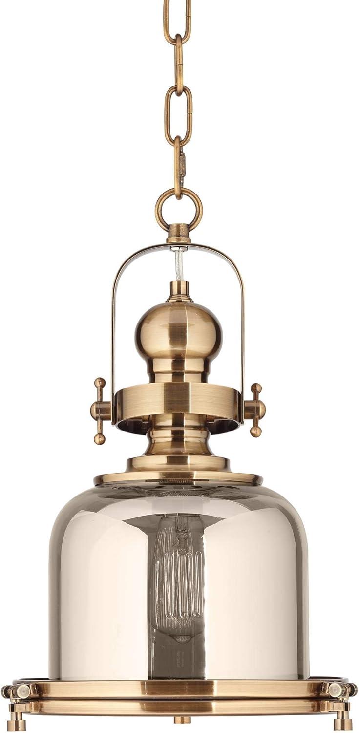 Possini Euro Design Elida Brass Mini Pendant Light 11" Wide Modern Chrome Glass Bell Jar Shade for Dining Room House Foyer Kitchen Island Entryway
