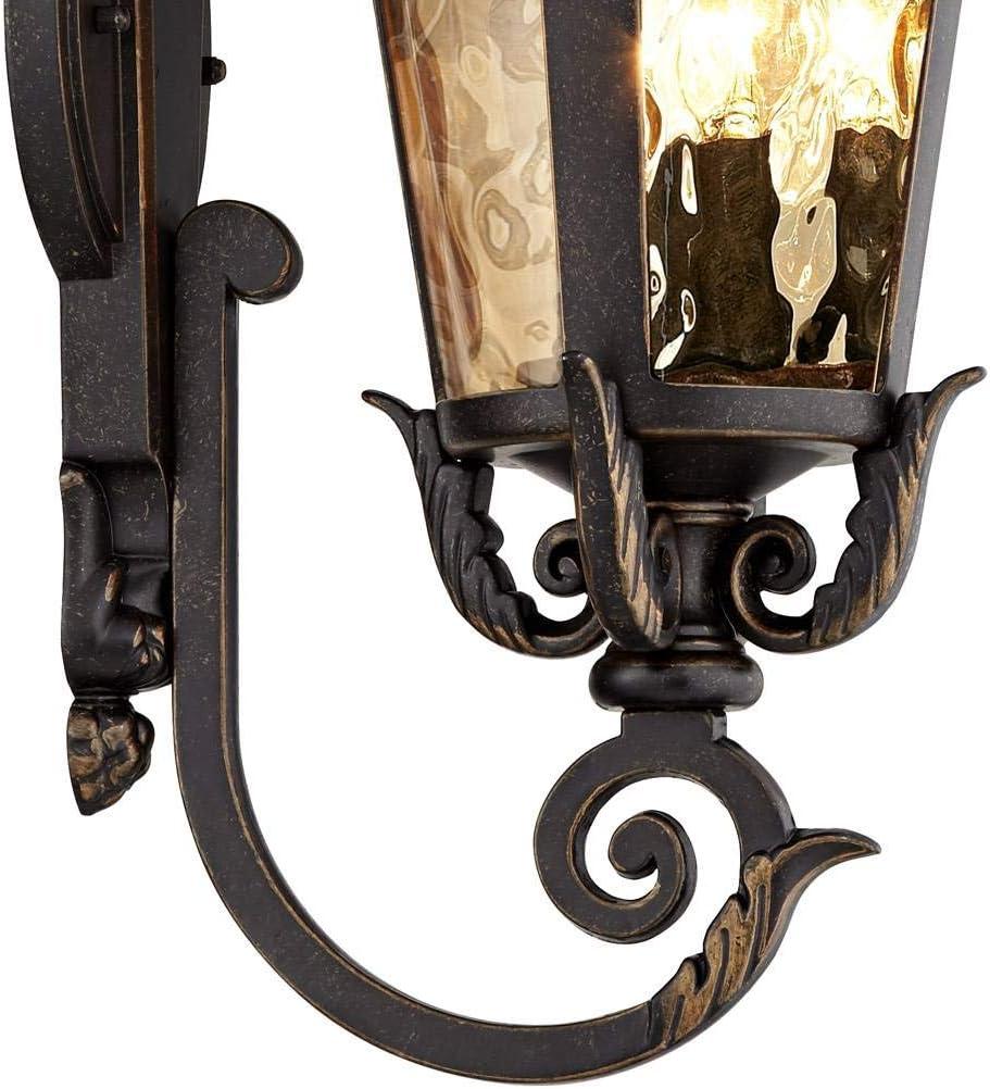 John Timberland Casa Marseille Vintage Rustic Outdoor Wall Light Fixture Bronze Scroll 21 1/2" Hammered Glass for Post Exterior Barn Deck House Porch