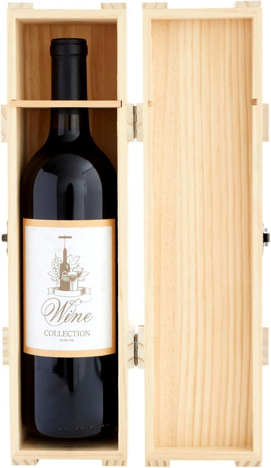 Juvale Wooden Wine Box for Split or Demi Wine Bottles, Single Wine Gift Box with Clasp for Birthday Party Gifts, Housewarming, Wedding, Anniversary (13.8x3.9x3.9 in)