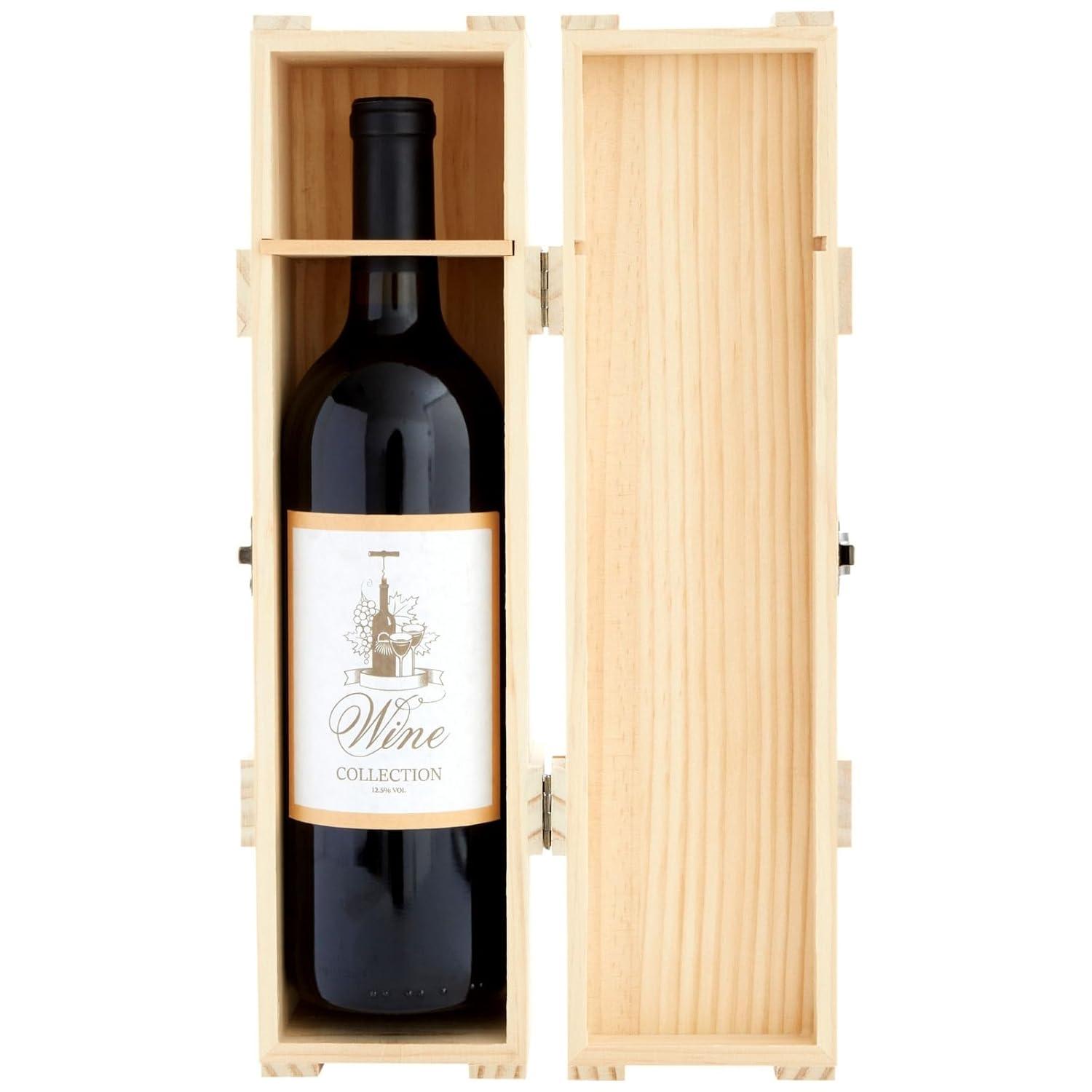 Juvale Wooden Wine Box for Split or Demi Wine Bottles, Single Wine Gift Box with Clasp for Birthday Party Gifts, Housewarming, Wedding, Anniversary (13.8x3.9x3.9 in)