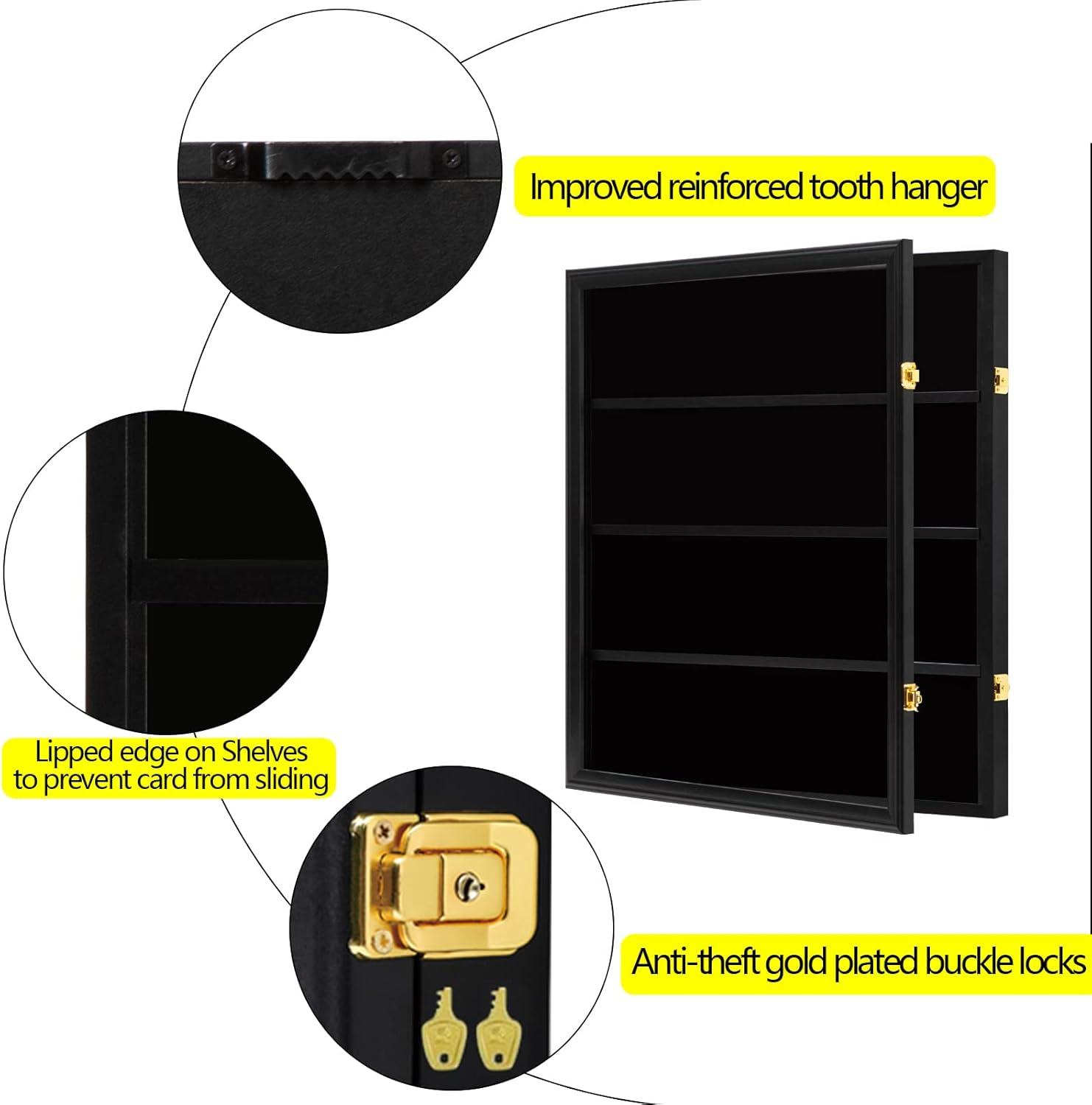 Estuche para Exhibición de Tarjetas Deportivas de 35 Grados: Marco de Exhibición de Tarjetas de Béisbol con Protección UV Gabinete de Pared con Cerradura Transparente para Tarjetas Coleccionables de Baloncesto Negro Vertical