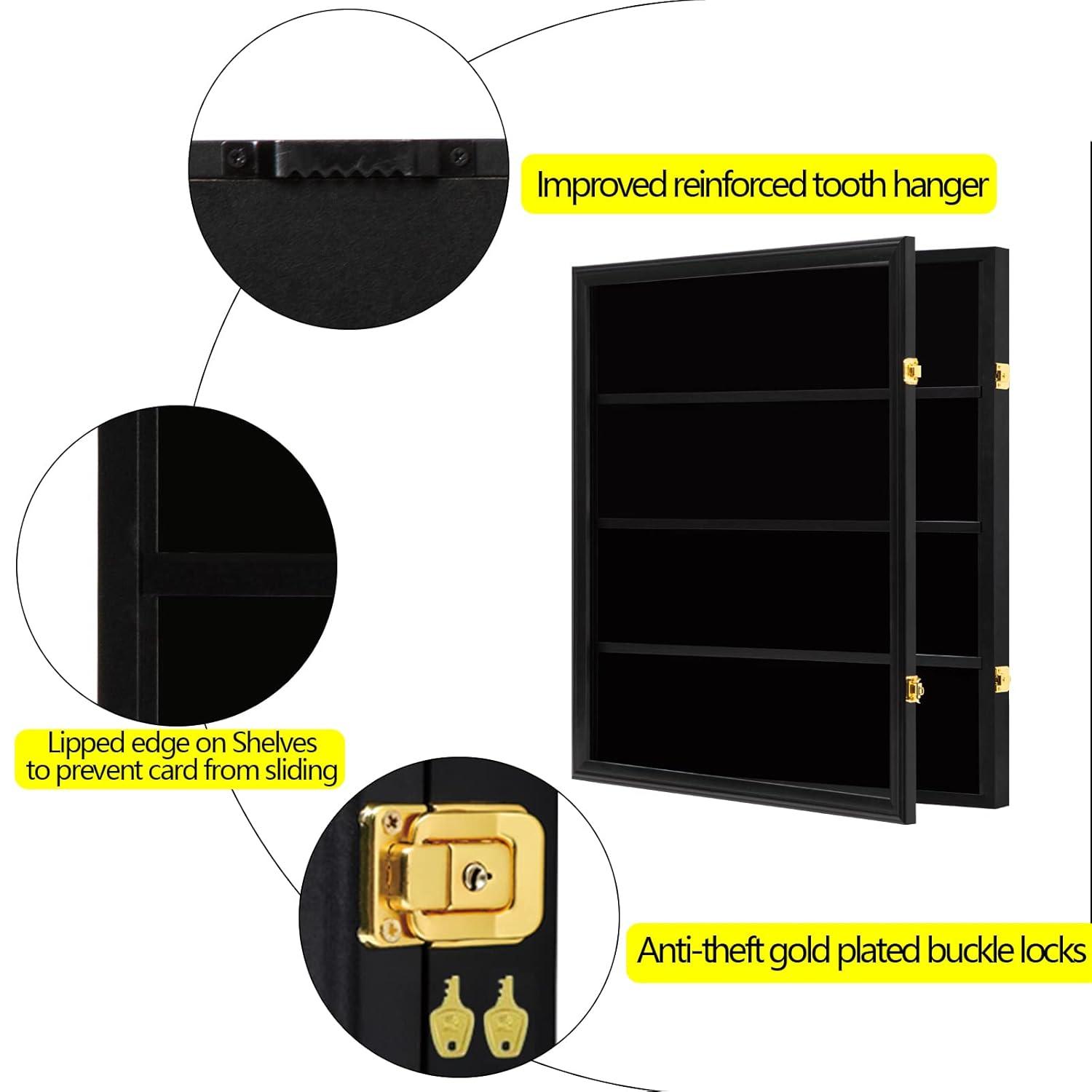 Estuche para Exhibición de Tarjetas Deportivas de 35 Grados: Marco de Exhibición de Tarjetas de Béisbol con Protección UV Gabinete de Pared con Cerradura Transparente para Tarjetas Coleccionables de Baloncesto Negro Vertical