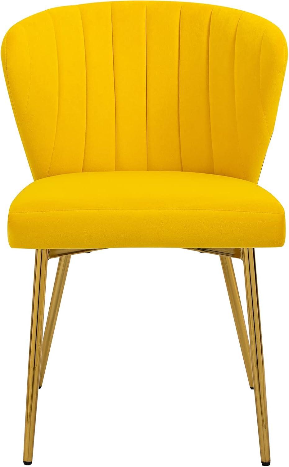 Yellow Velvet Upholstered Side Chair with Gold Legs, Set of 2