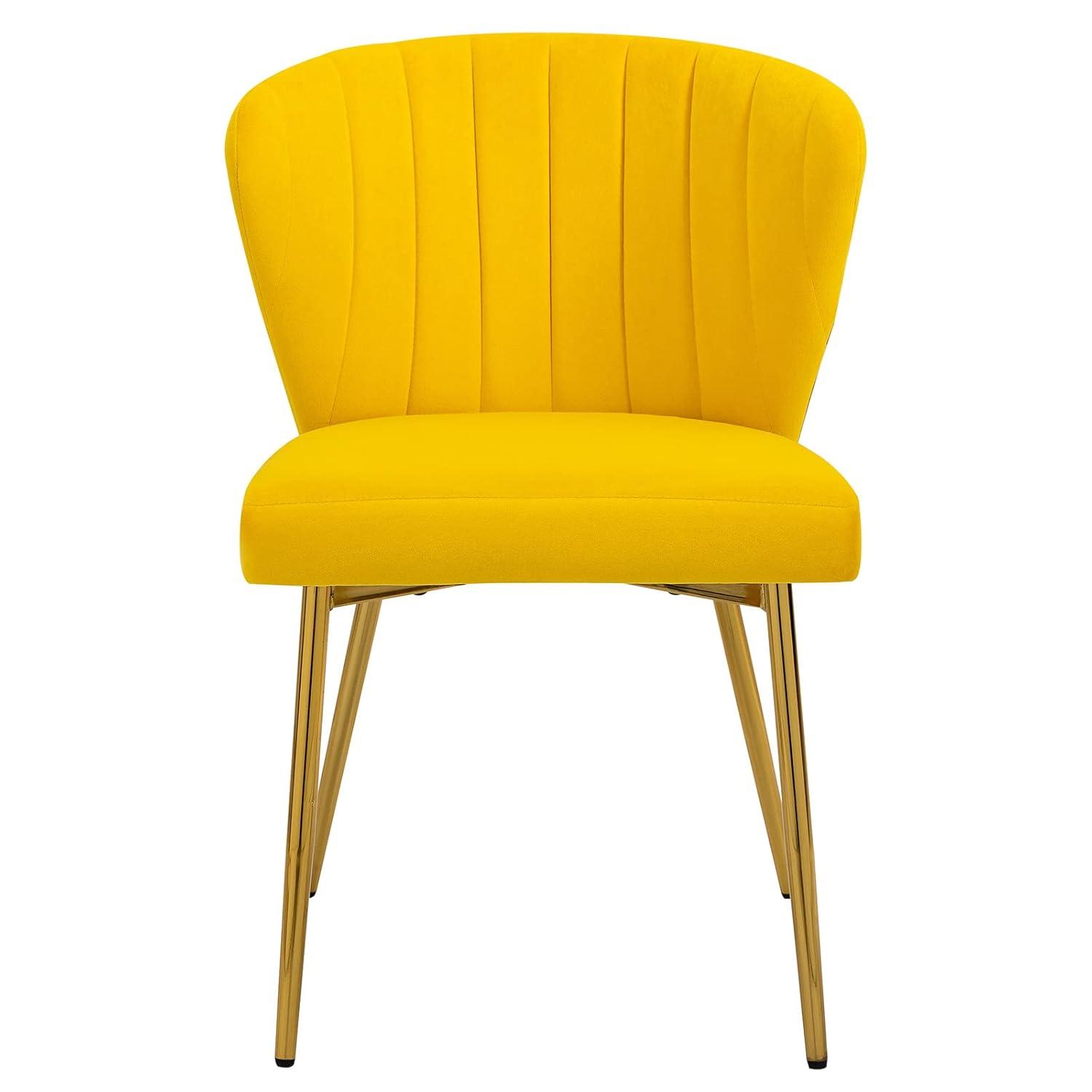 ANOUR Modern Dining Chairs, Velvet Accent Chair, Living Room Chairs, Set of 2, Upholstered Side Chair with Golden Metal Legs for Dining Room Kitchen Vanity Patio (Yellow, 2 Pack)