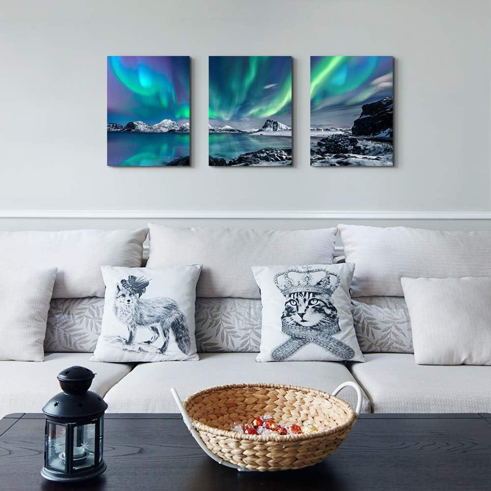 Farmhouse Canvas Wall Art For Bedroom Wall Decorations For Living Room Office Wall Decor Aurora Scenery Painting On Stretched And Framed Wall Pictures 3 Piece Ready To Hang For Bathroom Home Decor