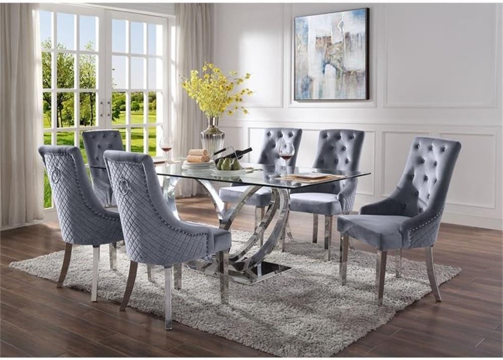 ACME Finley Dining Table in Clear Glass and Mirrored Silver Finish