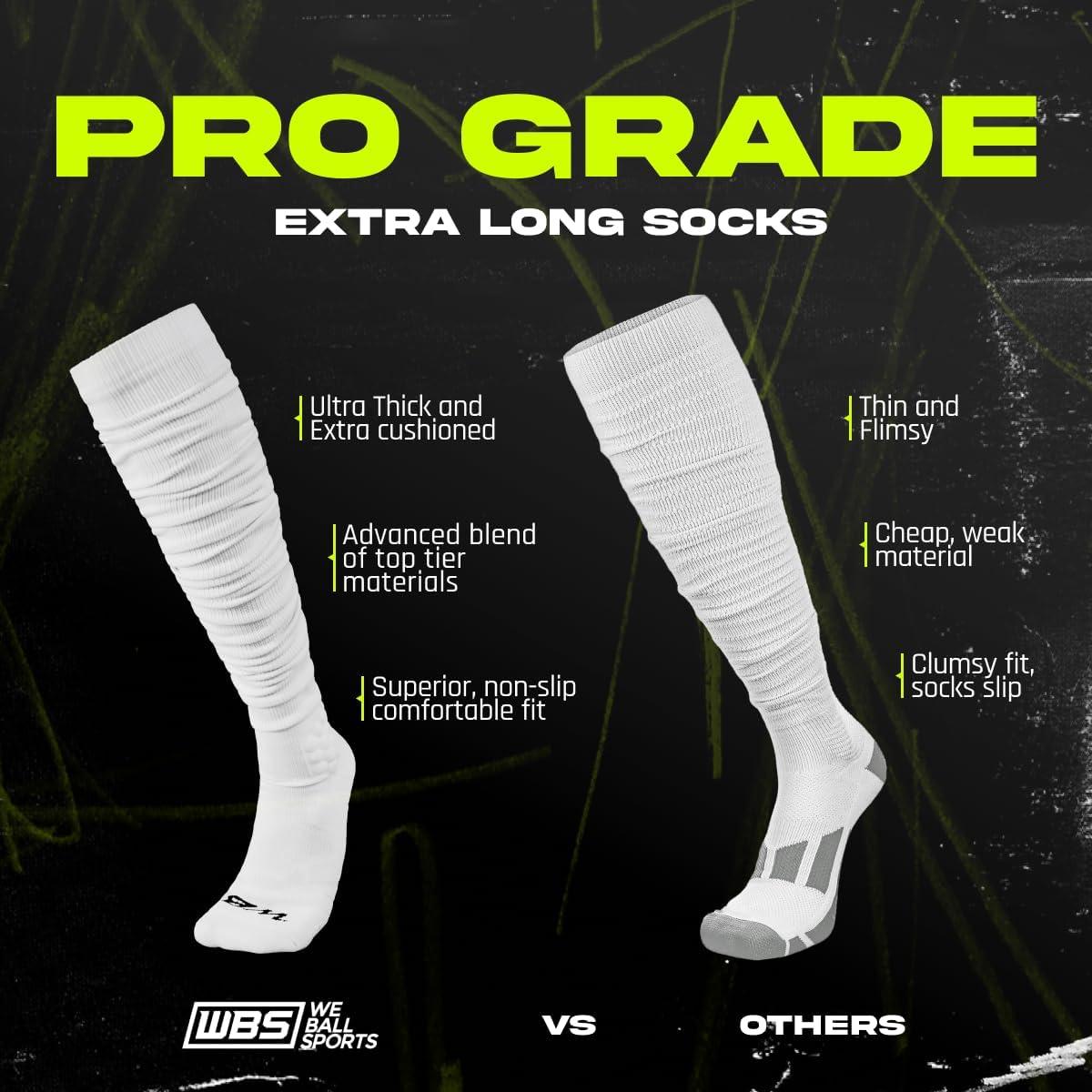 We Ball Sports Scrunch Football Socks, Extra Long Padded Sports Socks for Men & Boys (Red, L)