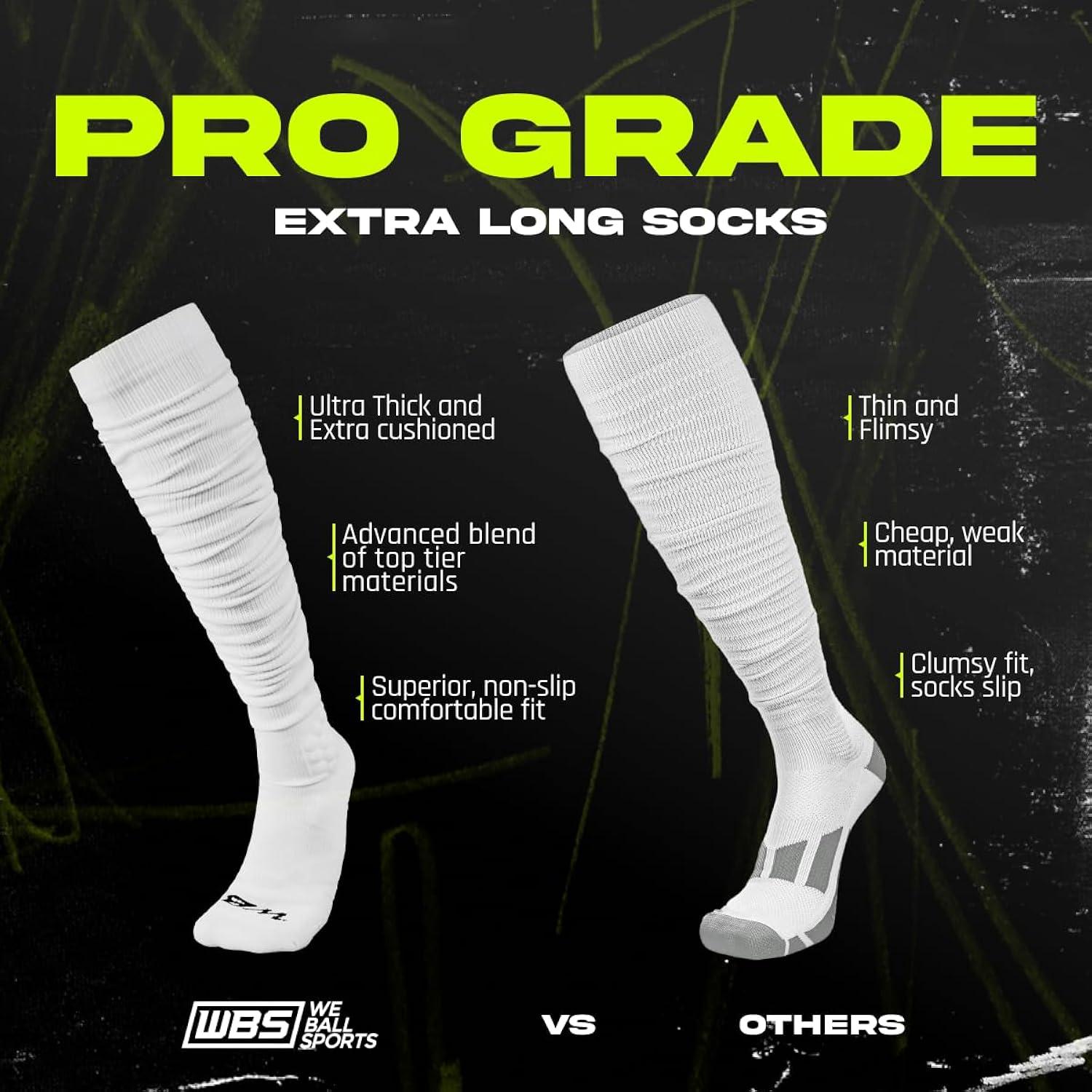 We Ball Sports Scrunch Football Socks, Extra Long Padded Sports Socks for Men & Boys (Red, L)