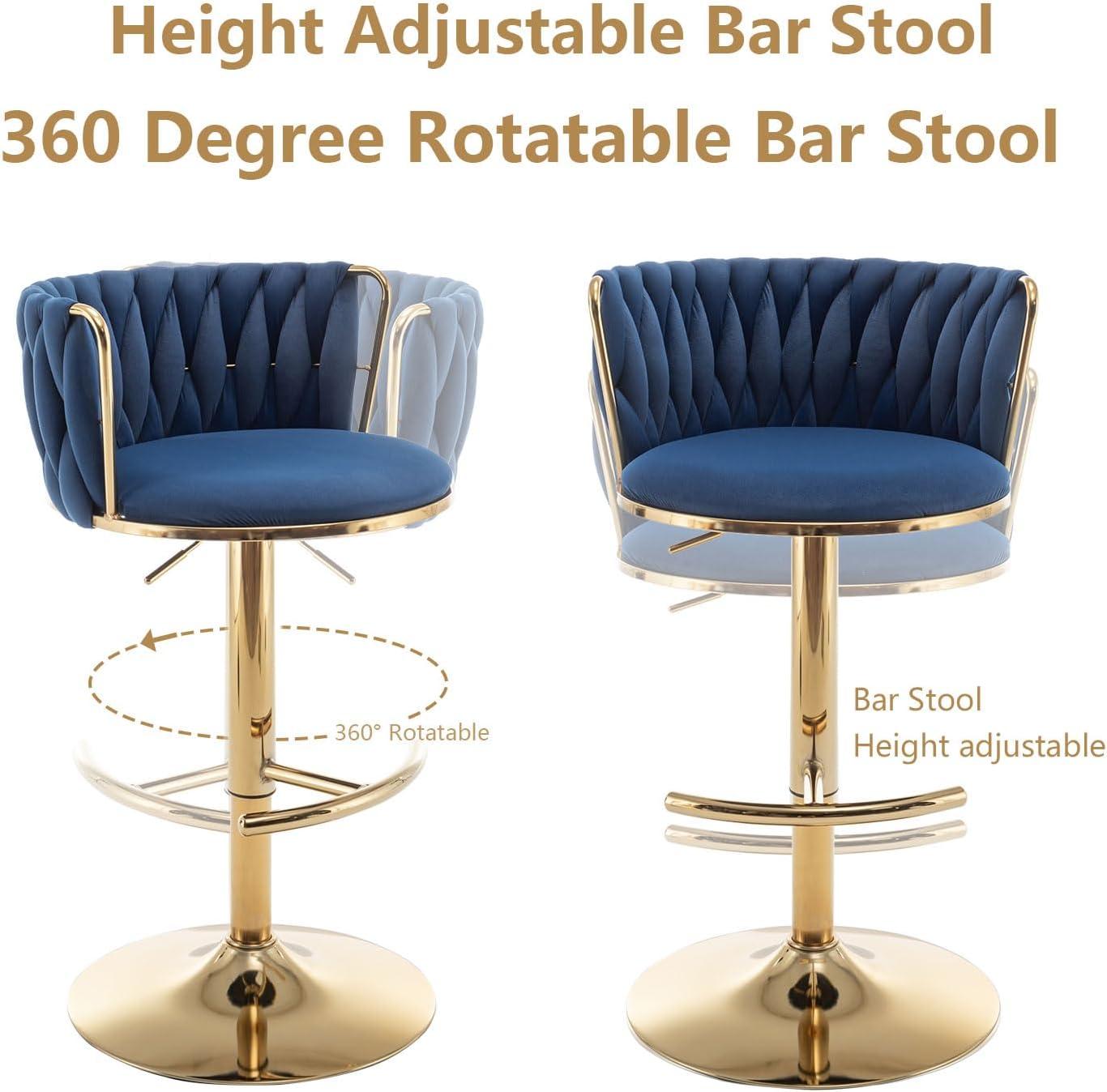 Gold Velvet Bar Stools Set of 4, Counter Height Bar Chairs with Low Back, Swivel Bar Stool for Kitchen Island, Bar Pub (Beige)