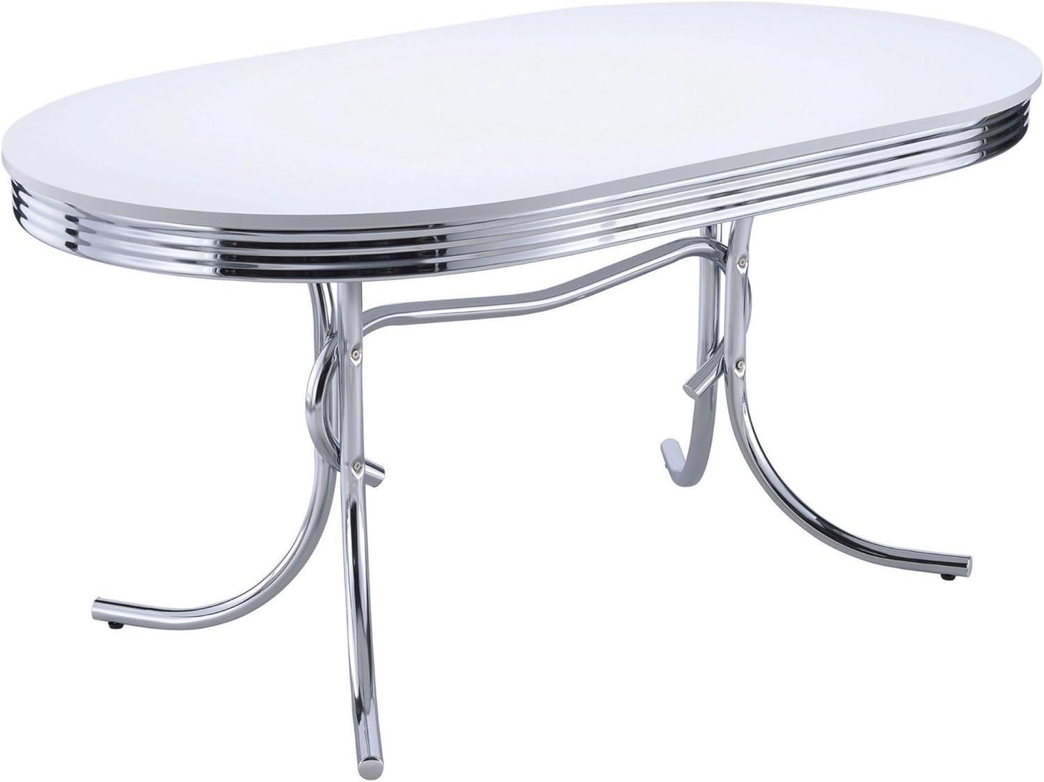 Glossy White Oval Dining Table with Chrome Legs, 60 Inch