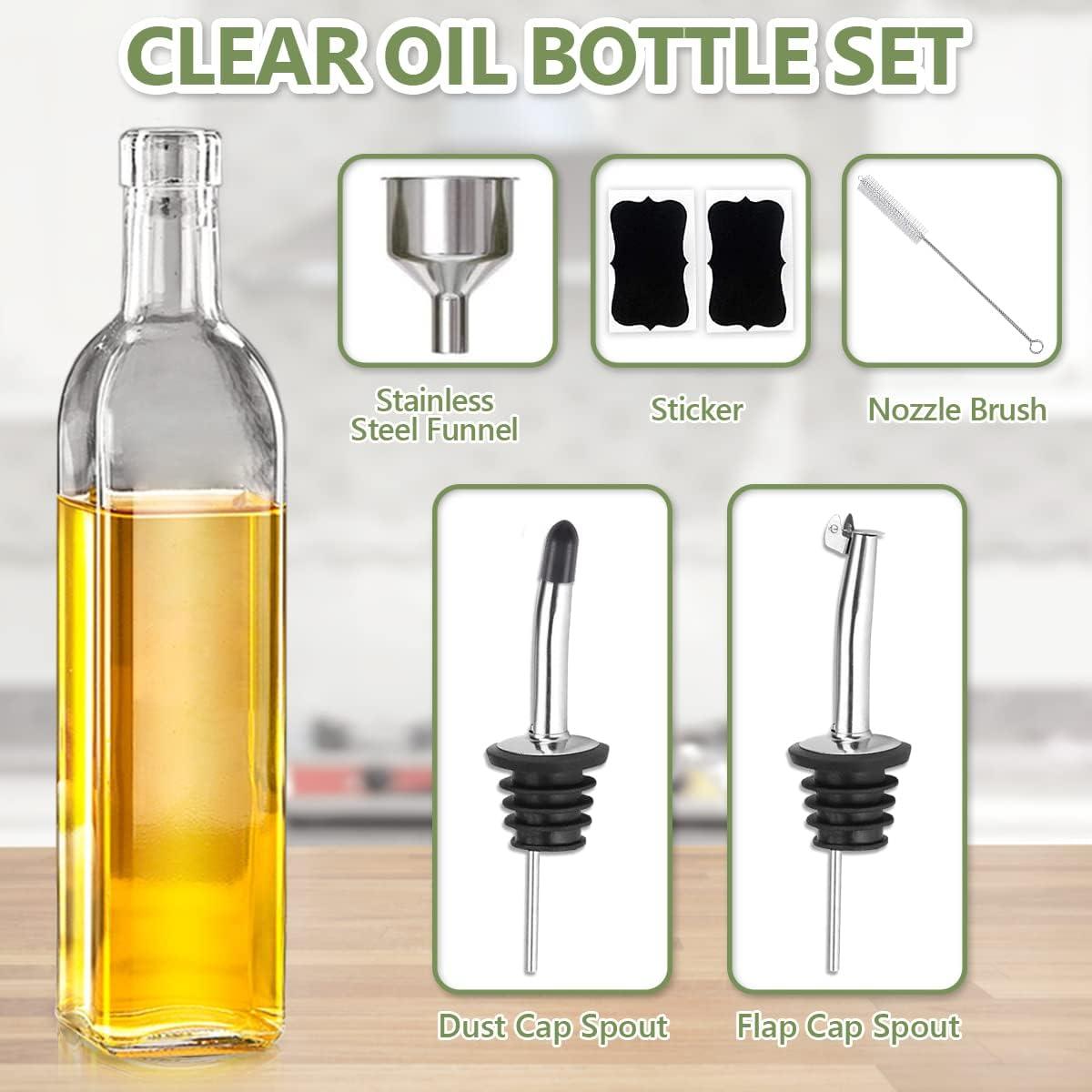 17oz Clear Glass Olive Oil Dispenser Bottle with Stainless Steel Pourers