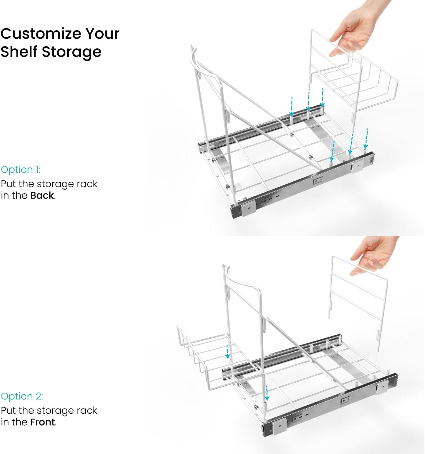 Home Zone Living Universal Pull Out Bin Rack with Adjustable Frame, Trash Bin Not Included