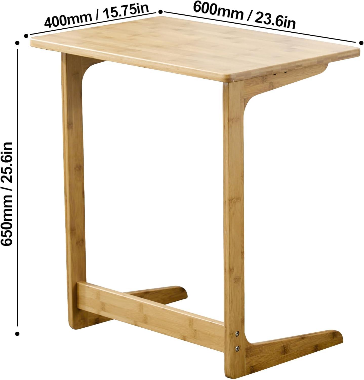 Natural Bamboo C-Shaped TV Tray Table for Sofa and Bed