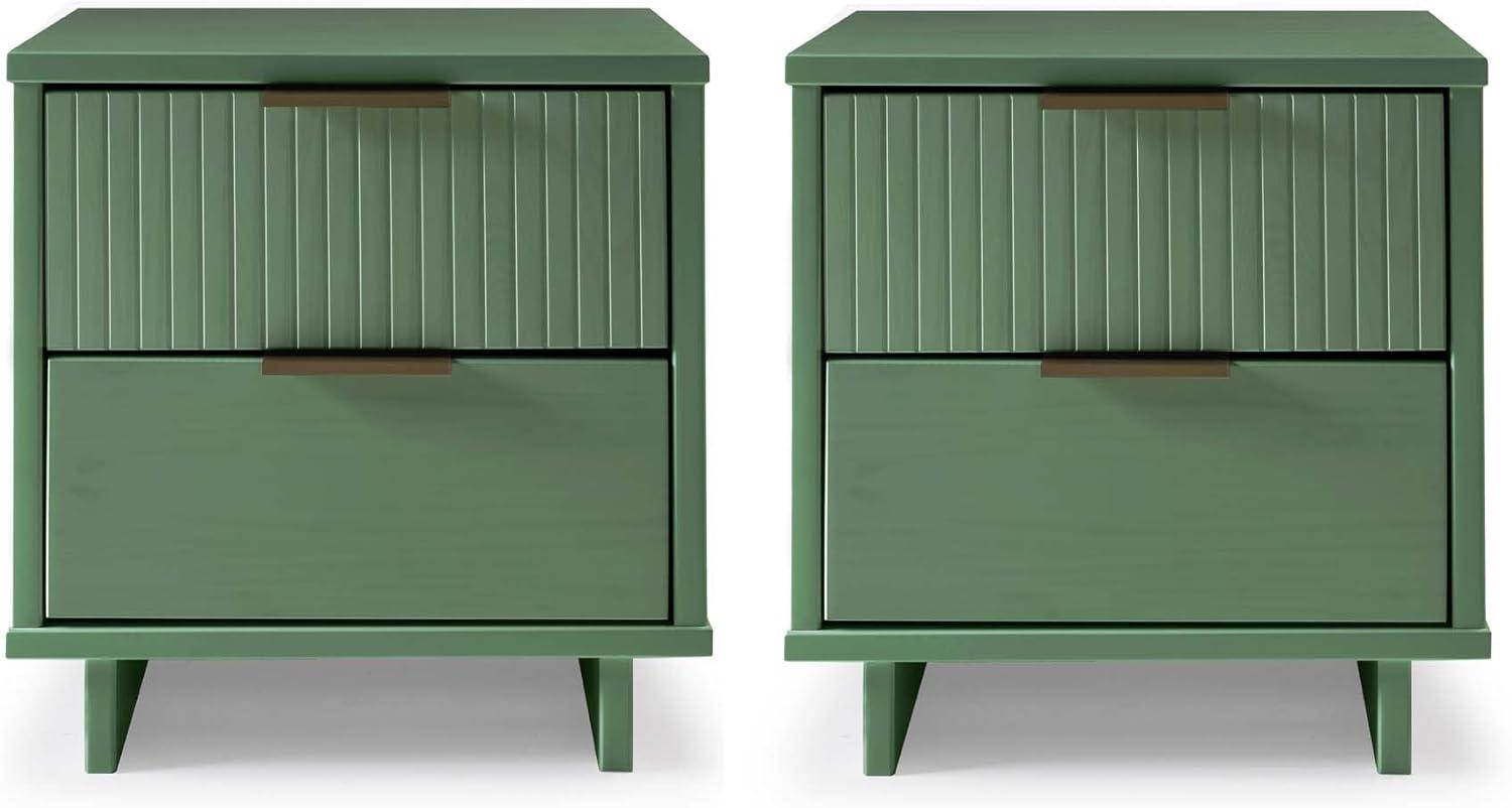 Manhattan Comfort Set of 2 Granville 2 Drawer Nightstands Sage Green: Modern Design, Soft Close, Metal Handles