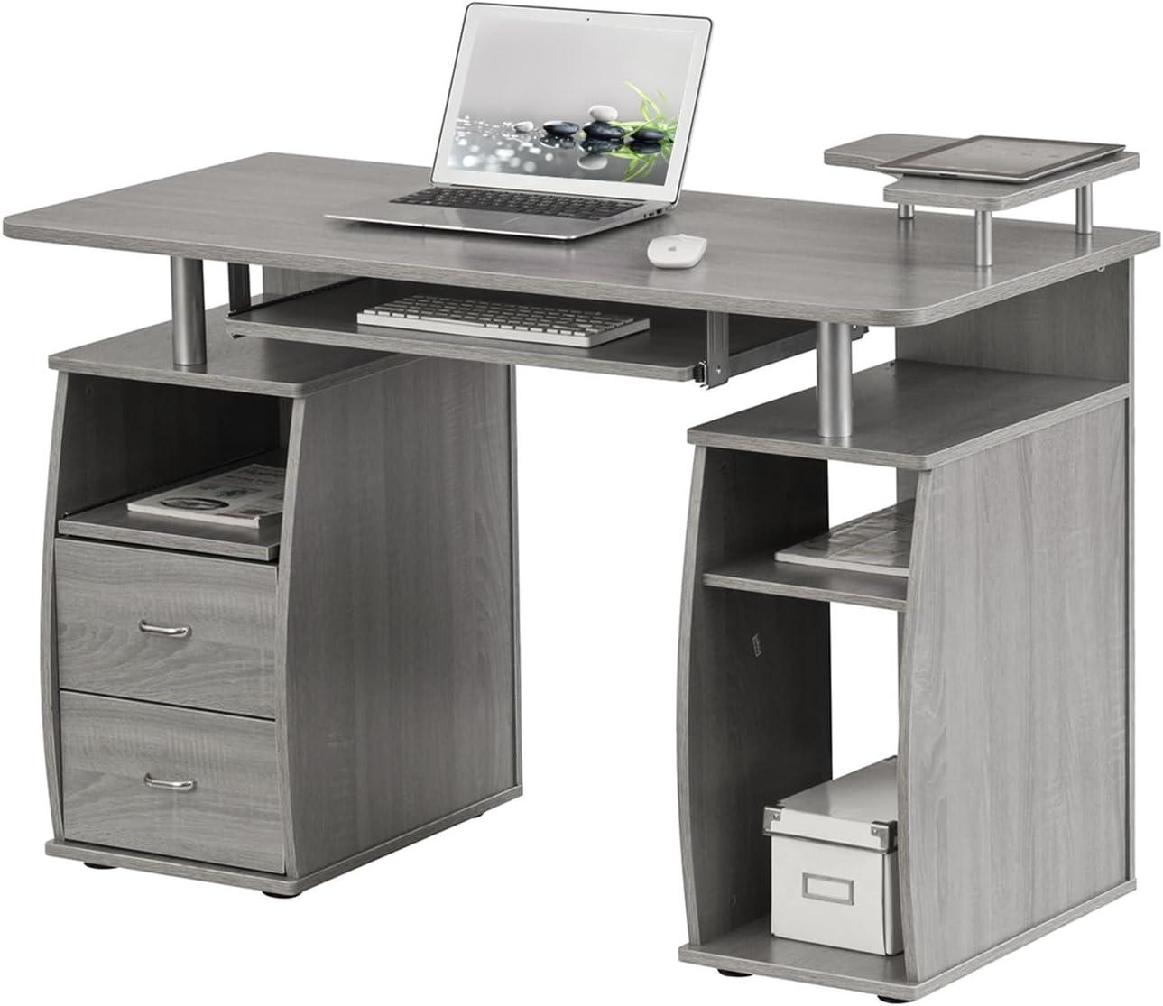 Gray MDF Computer Desk with Drawer and Keyboard Tray