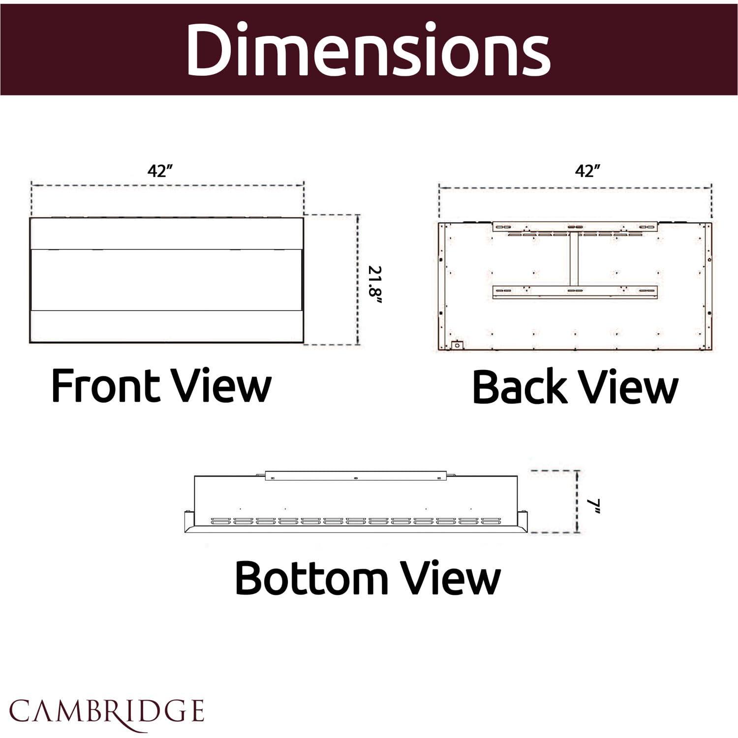 Cambridge 42 In. Recessed Wall Mounted Electric Fireplace with Crystal and LED Color Changing Display, White