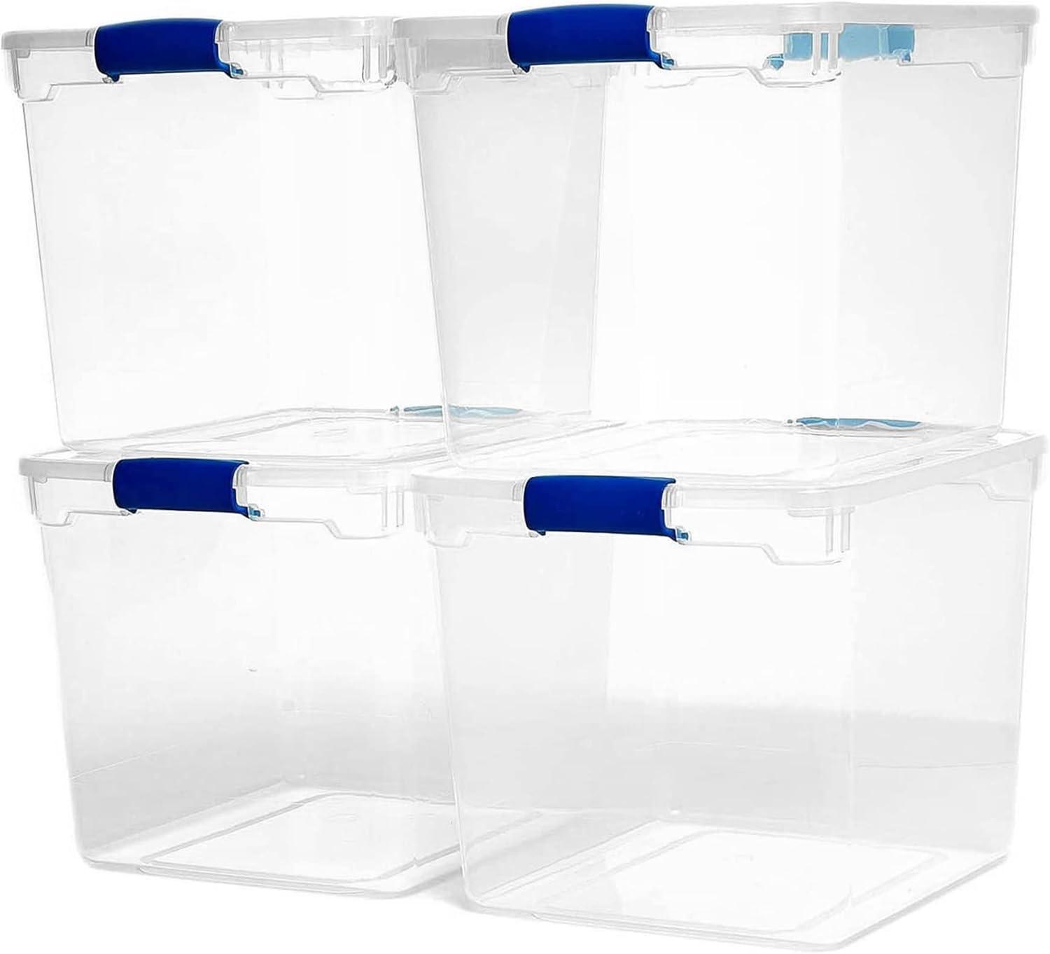 JepoIA 31-Quart Clear Plastic Stackable Storage Bin with Lid Container Box with Latching Handles for Home Garage Organization, Clear (4 Pack)