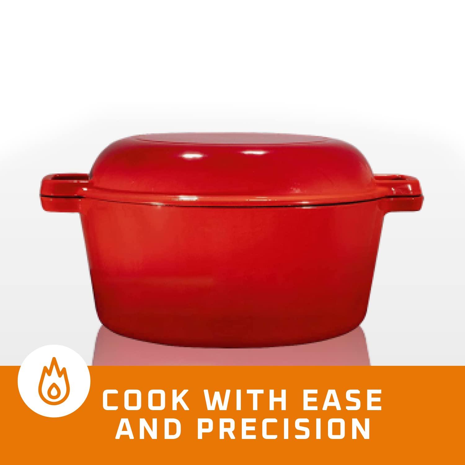 Red Enameled Cast Iron 7-Quart Dutch Oven with Porcelain Lid