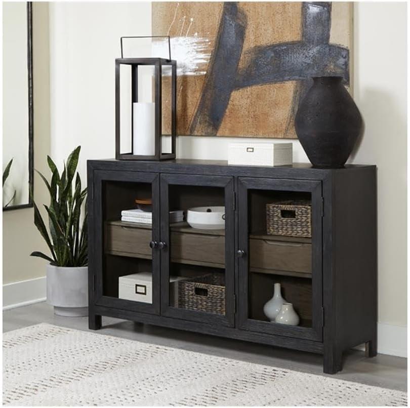 Ashley Furniture Lenston 3-Door Wood Accent Cabinet in Black/Warm Gray