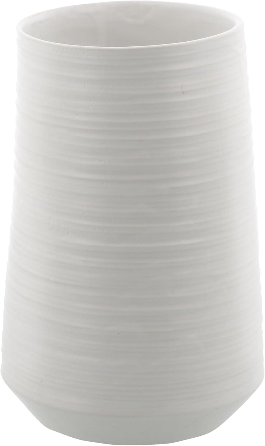 White Porcelain Ribbed Table Vase with Wide Opening