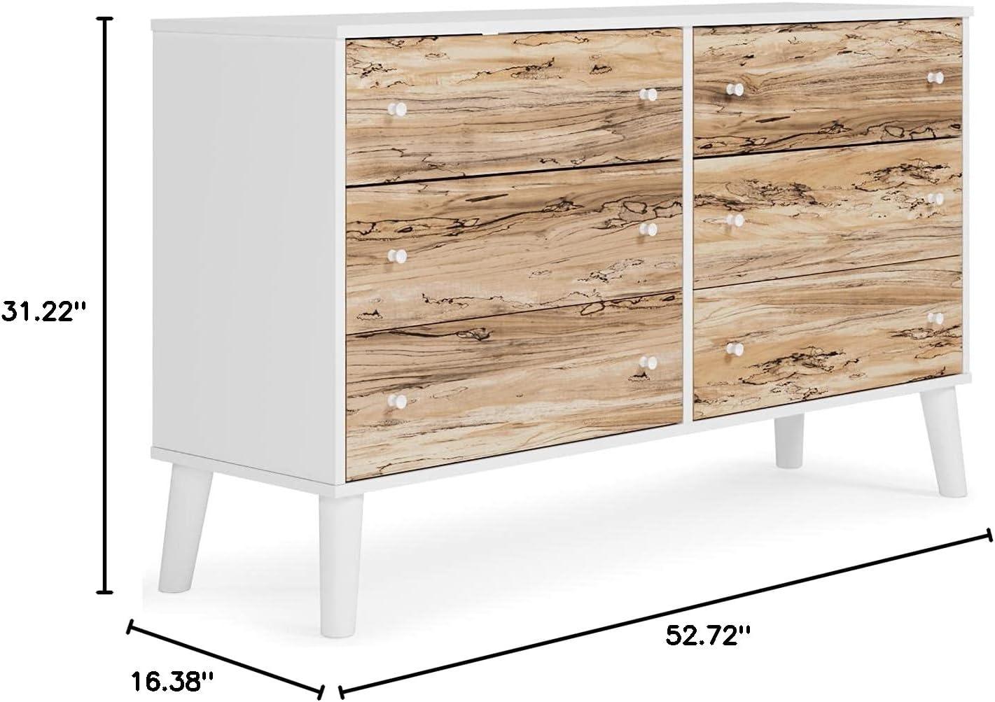 White and Beige 6-Drawer Dresser with Ball Bearing Glides