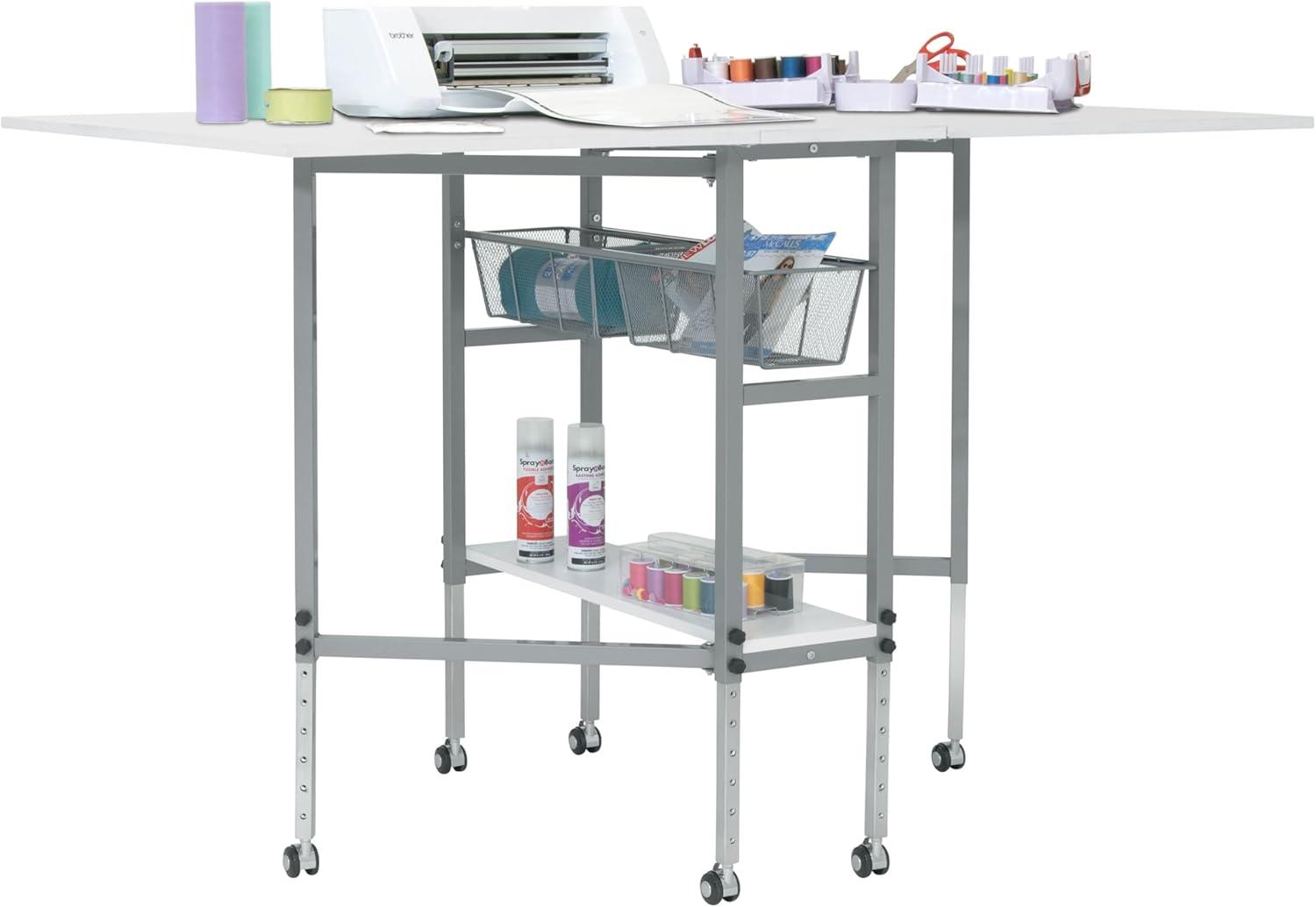 Sew Ready 58.75'' x 36.5'' Foldable Sewing Table with Sewing Machine Platform and Wheels
