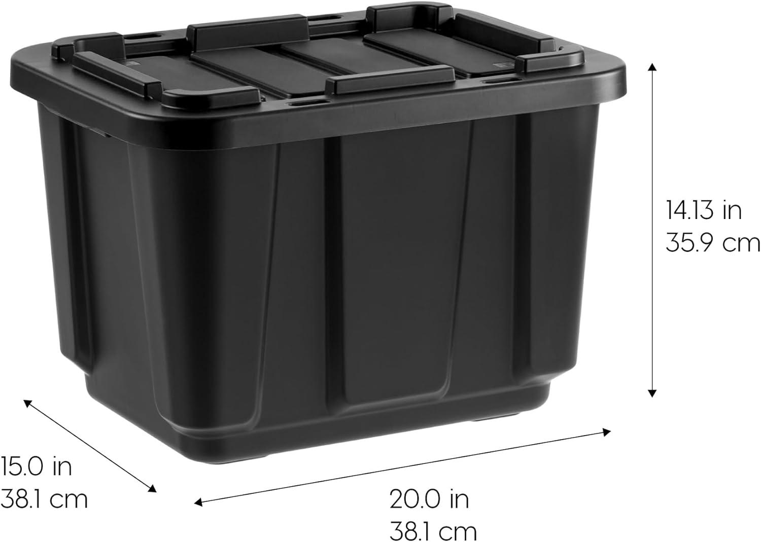 Black Heavy-Duty Stackable Plastic Storage Bins with Lids, Set of 4