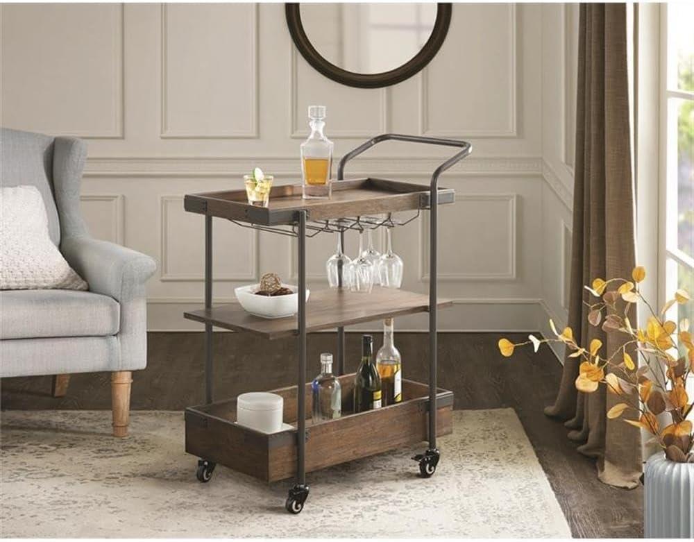 32 in. Kyra Oak & Metal Bar Cart