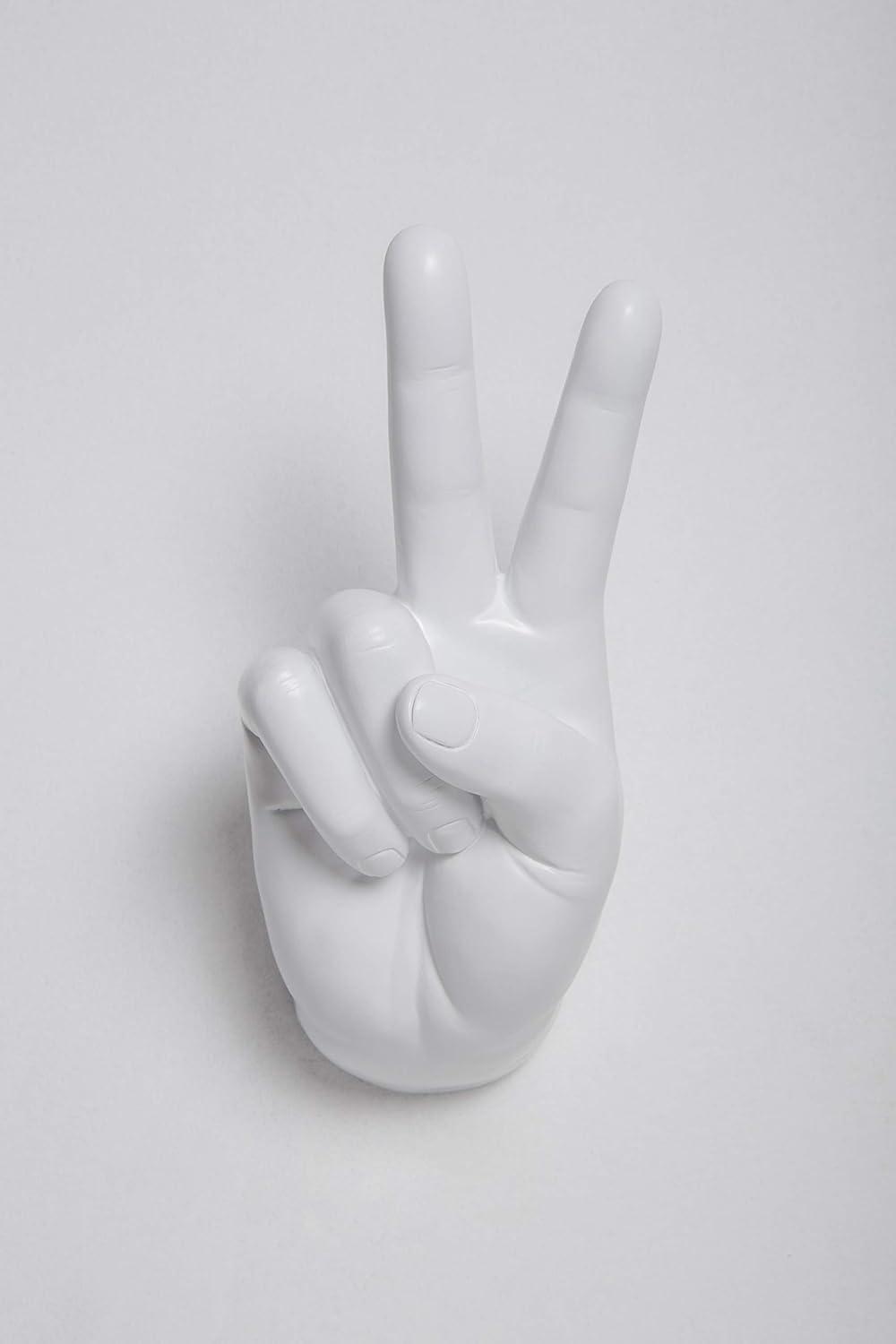 White Ceramic Peace Sign Hand Wall Hook