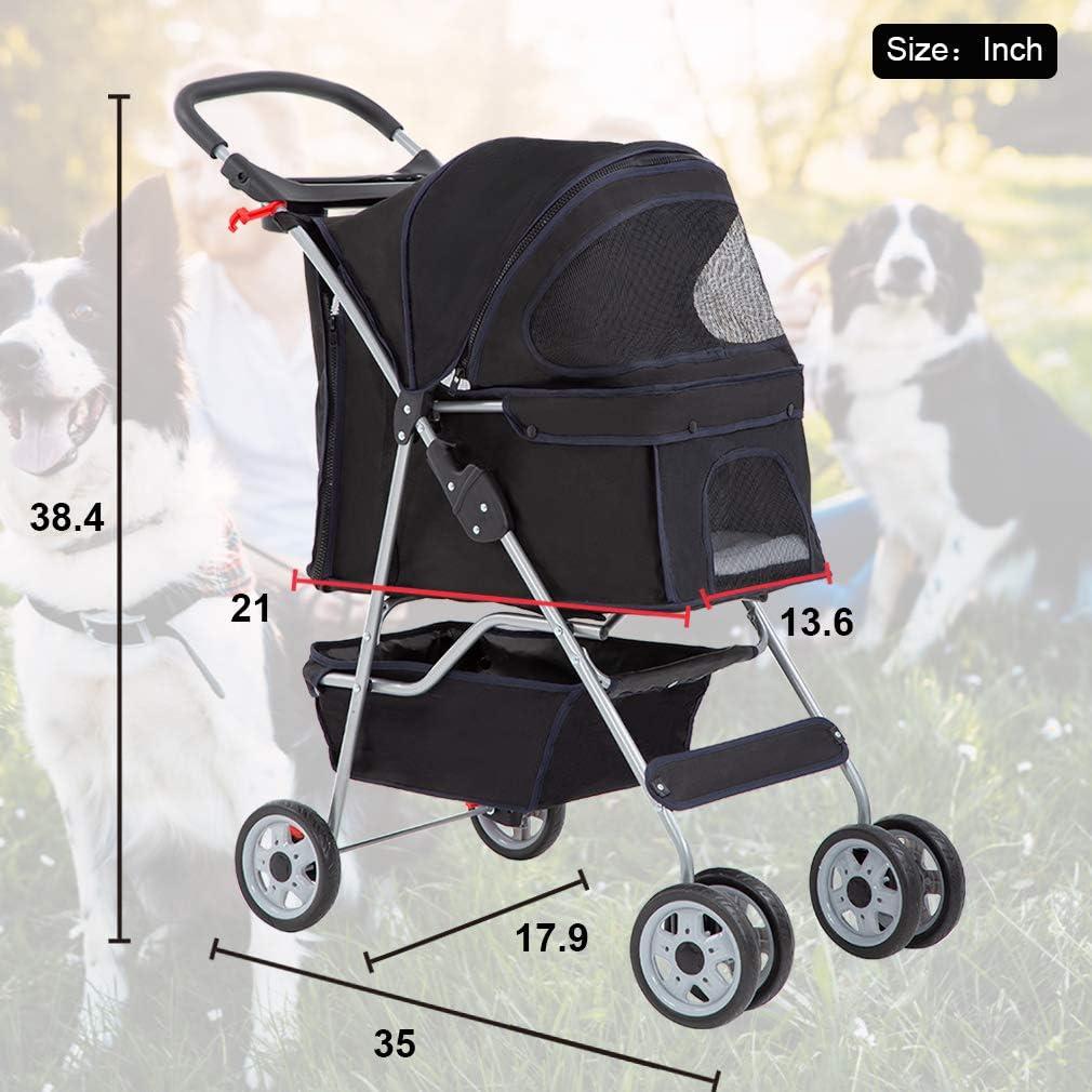 FDW Pet Stroller Cat Dog Cage Stroller Travel Folding Carrier