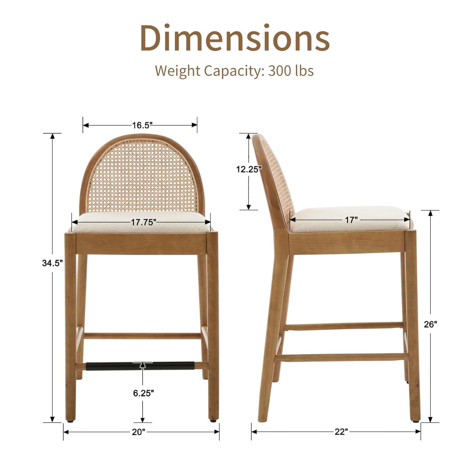 Bayou Breeze Emington Modern Bar Stools Counter Height Bar Stools with Rattan Backrests and Wood Frame (Set of 2)