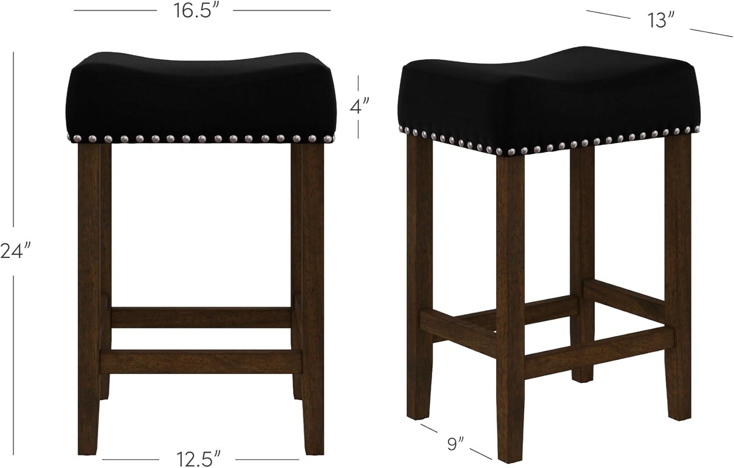 23" Saddle Style Backless Counter Stool with Black Fabric and Dark Brown Wood