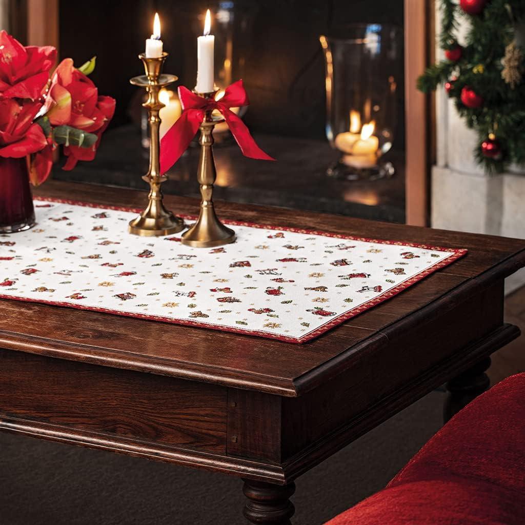 Toy's Delight Red and White Cotton Blend Christmas Table Runner