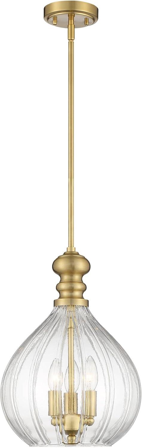 Possini Euro Design Houten Soft Gold Mini Pendant Chandelier 11 1/2" Wide Modern Fluted Clear Glass 3-Light Fixture for Dining Room Kitchen Island