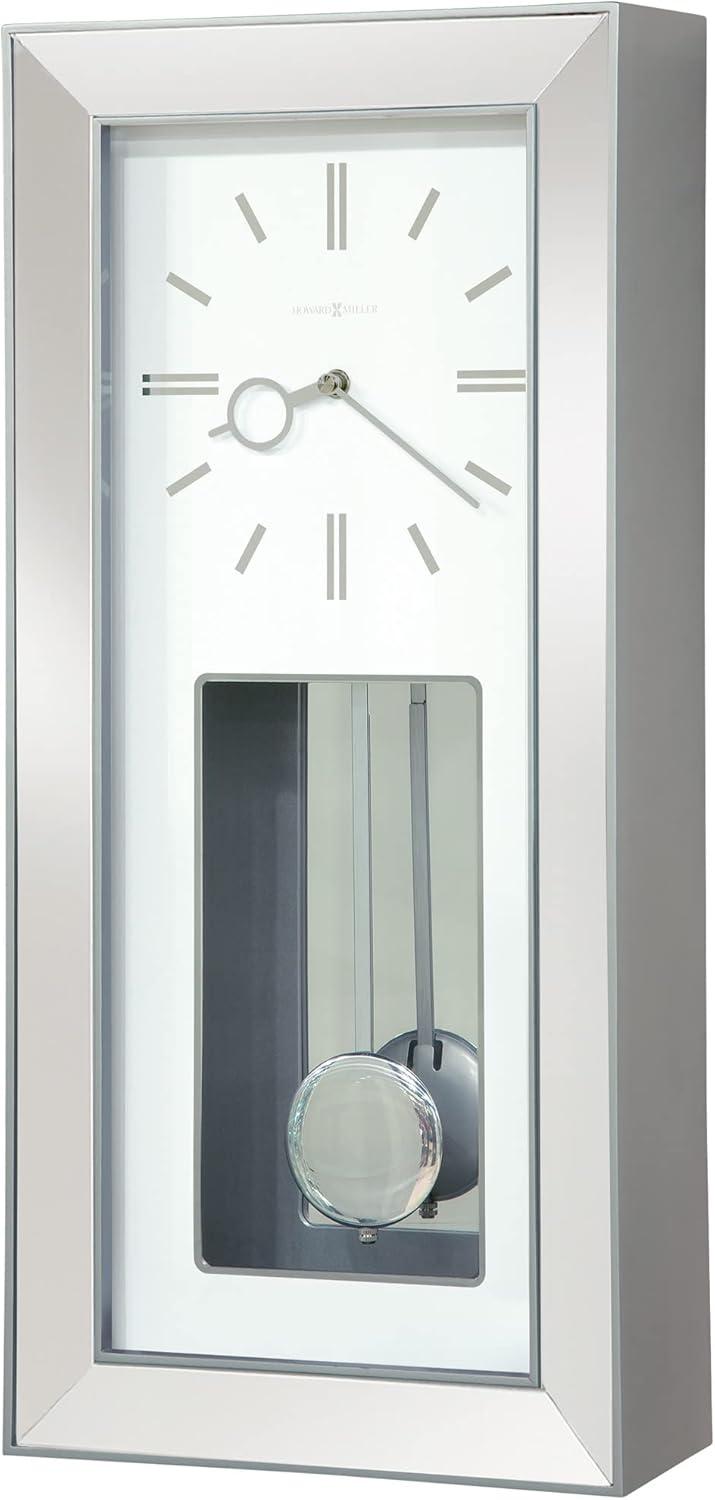 Satin Silver Rectangular Pendulum Wall Clock with Mirror Accents