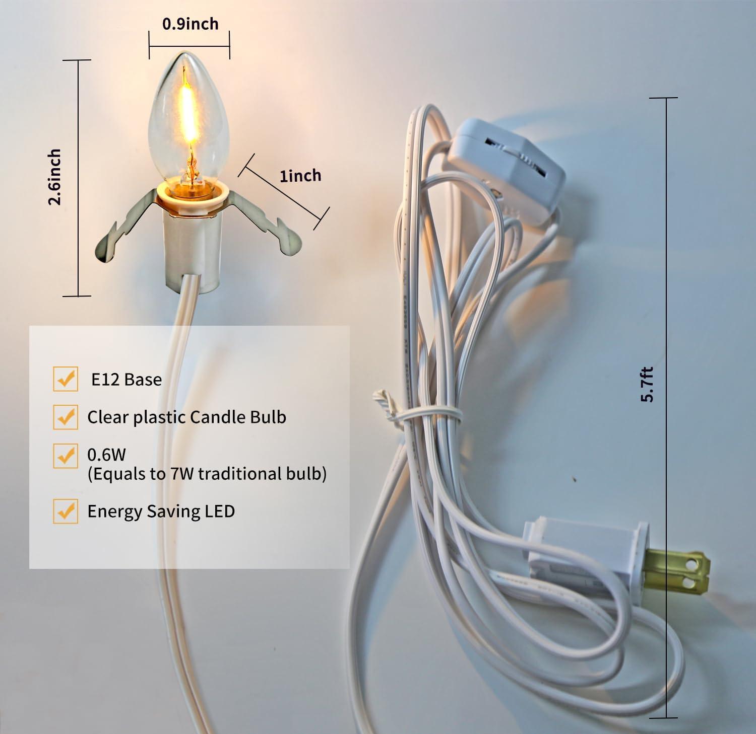 Warm White C7 LED Bulb with White Cord Set