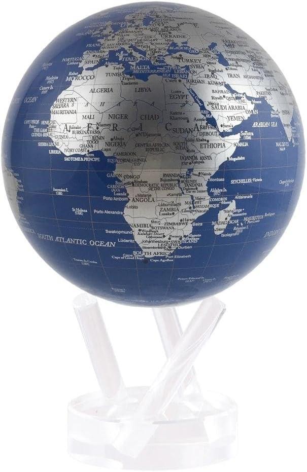 Modern Sophistication 4.5" Blue and Silver Rotating MOVA Globe