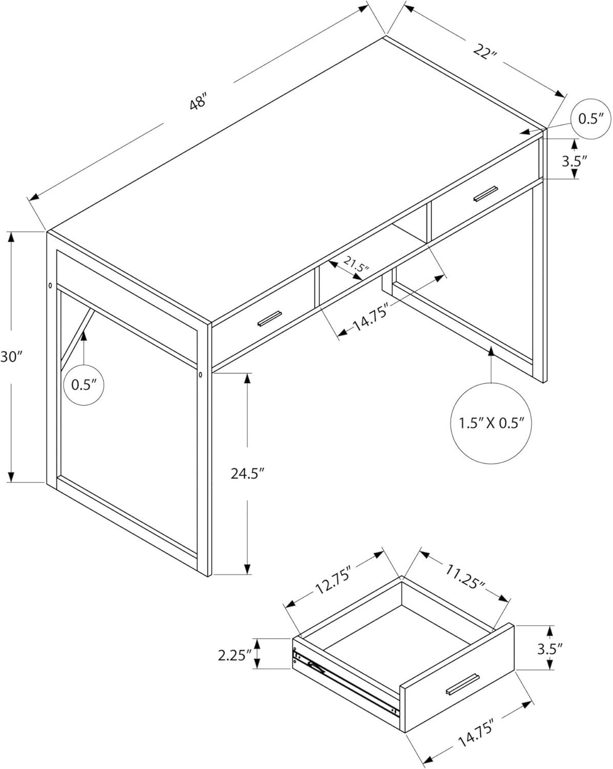 Ergode COMPUTER DESK - 48"L / WHITE / SILVER METAL